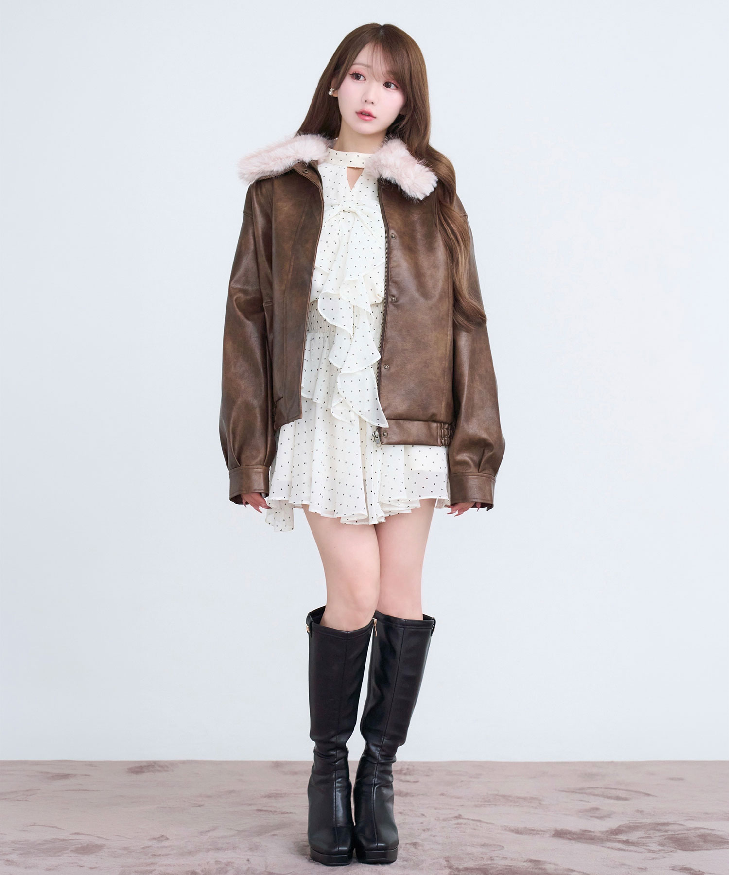 Fur collar fake leather blouson