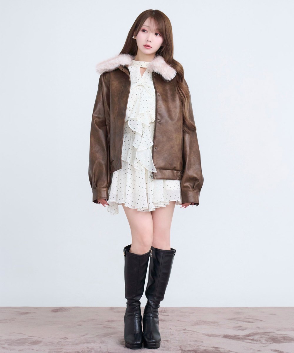 Fur collar fake leather blouson – BUNNY APARTMENT