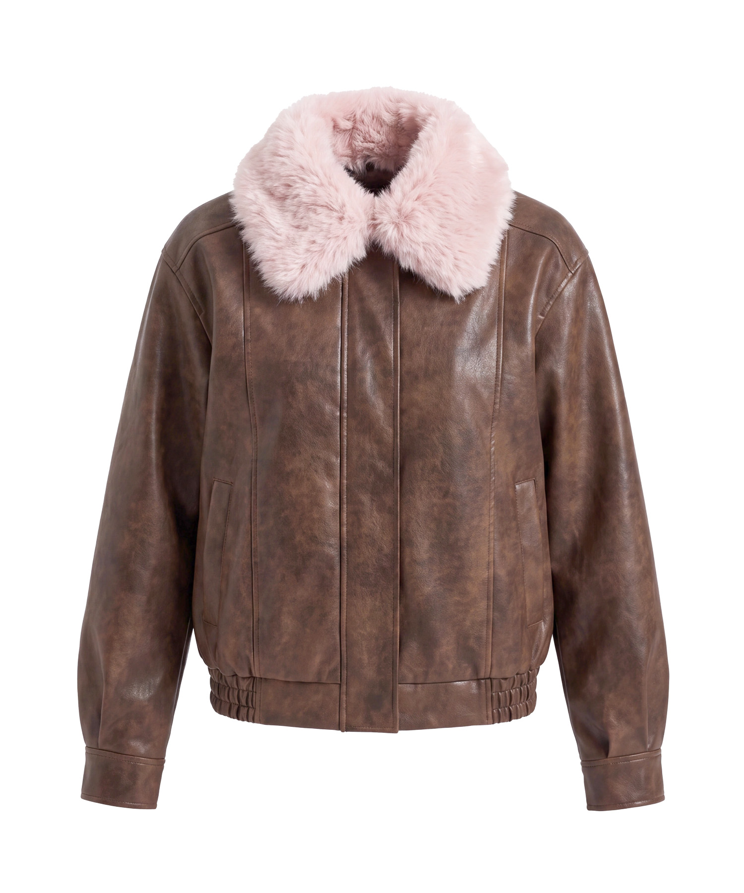 Fur collar fake leather blouson