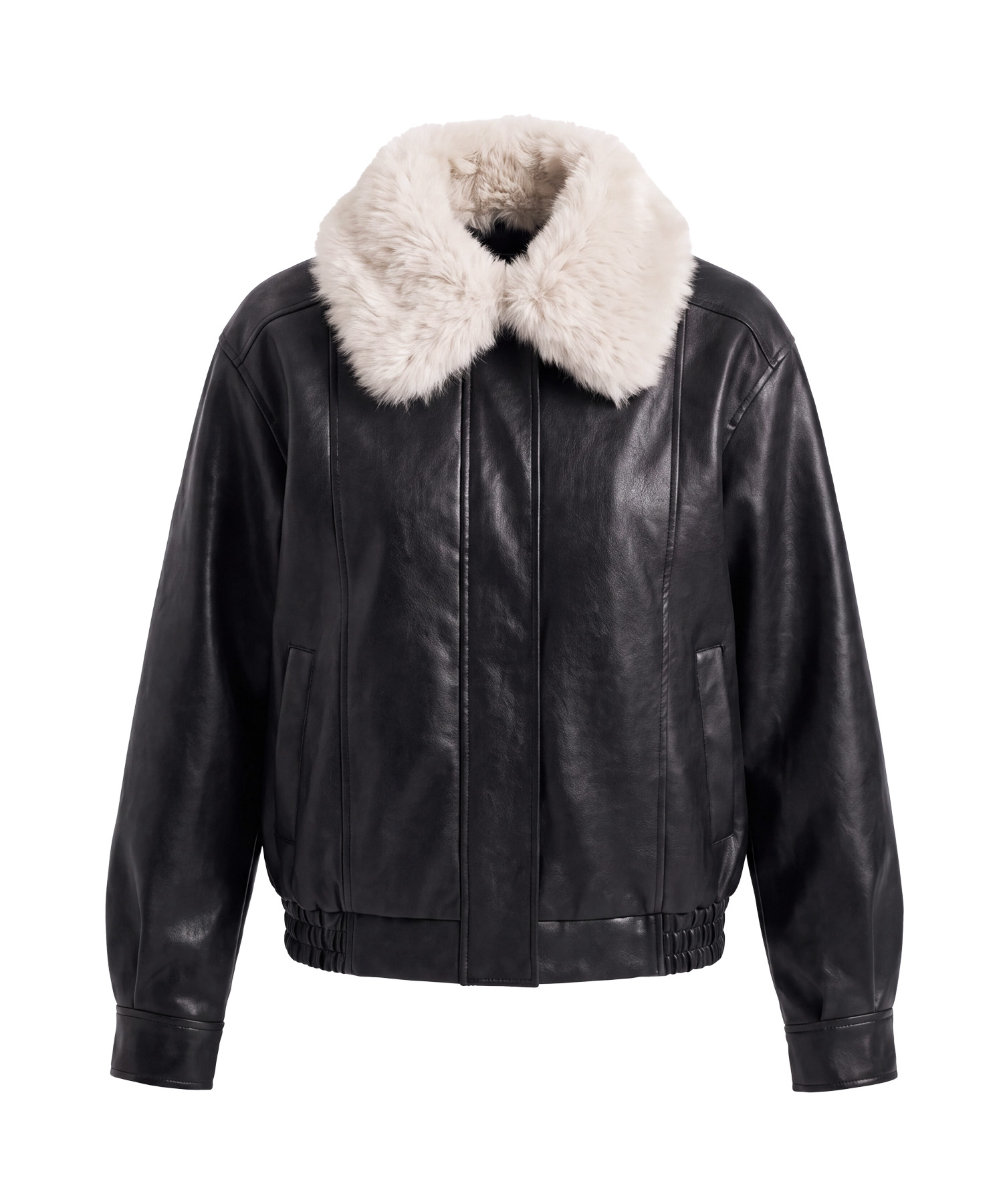 Fur collar fake leather blouson