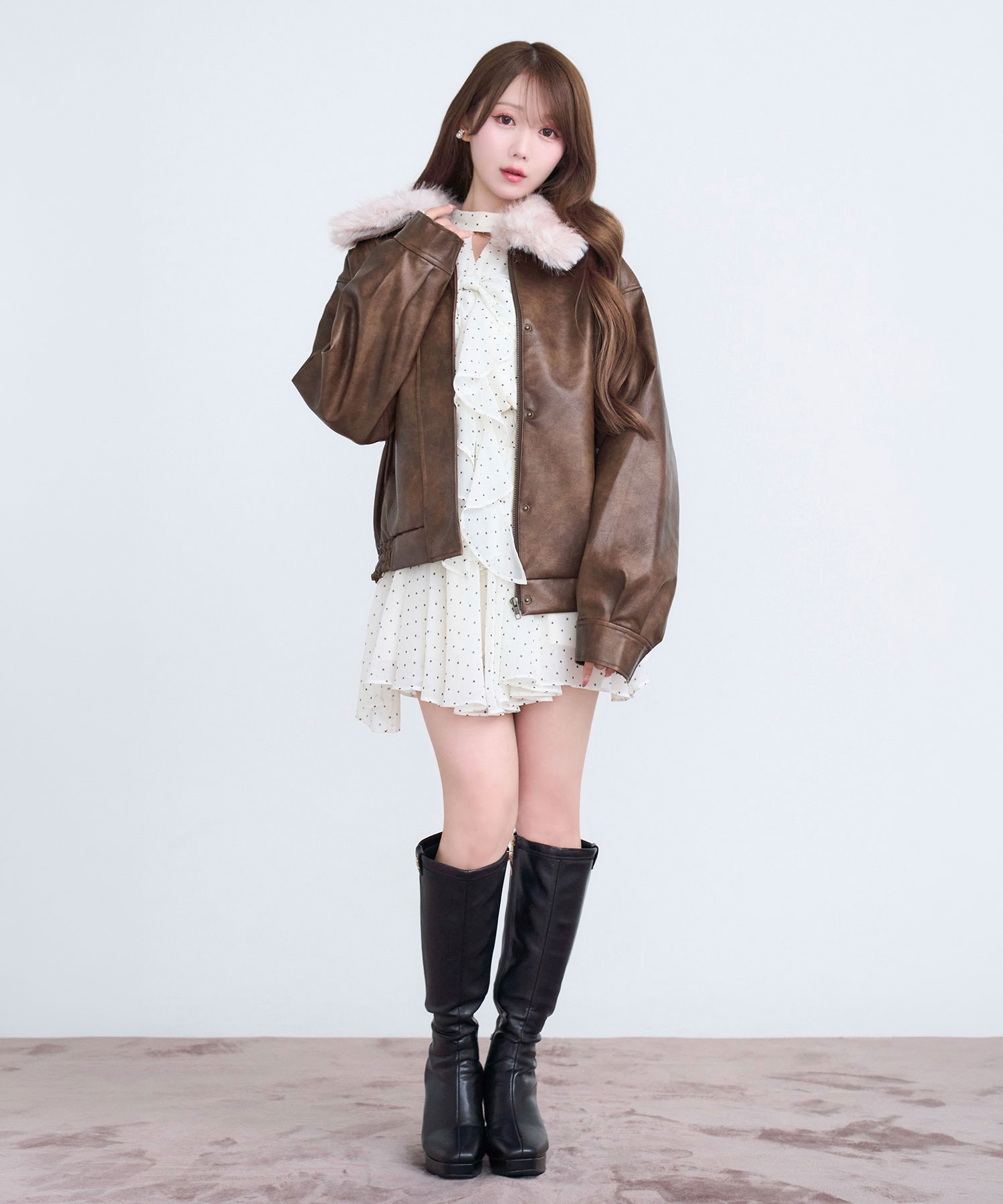 Fur collar fake leather blouson