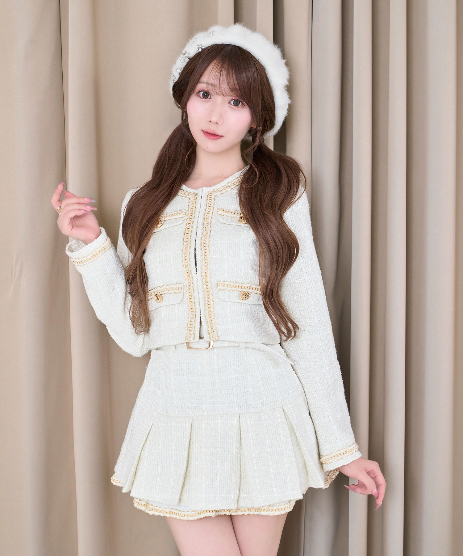 Tweed jacket&mini sk set