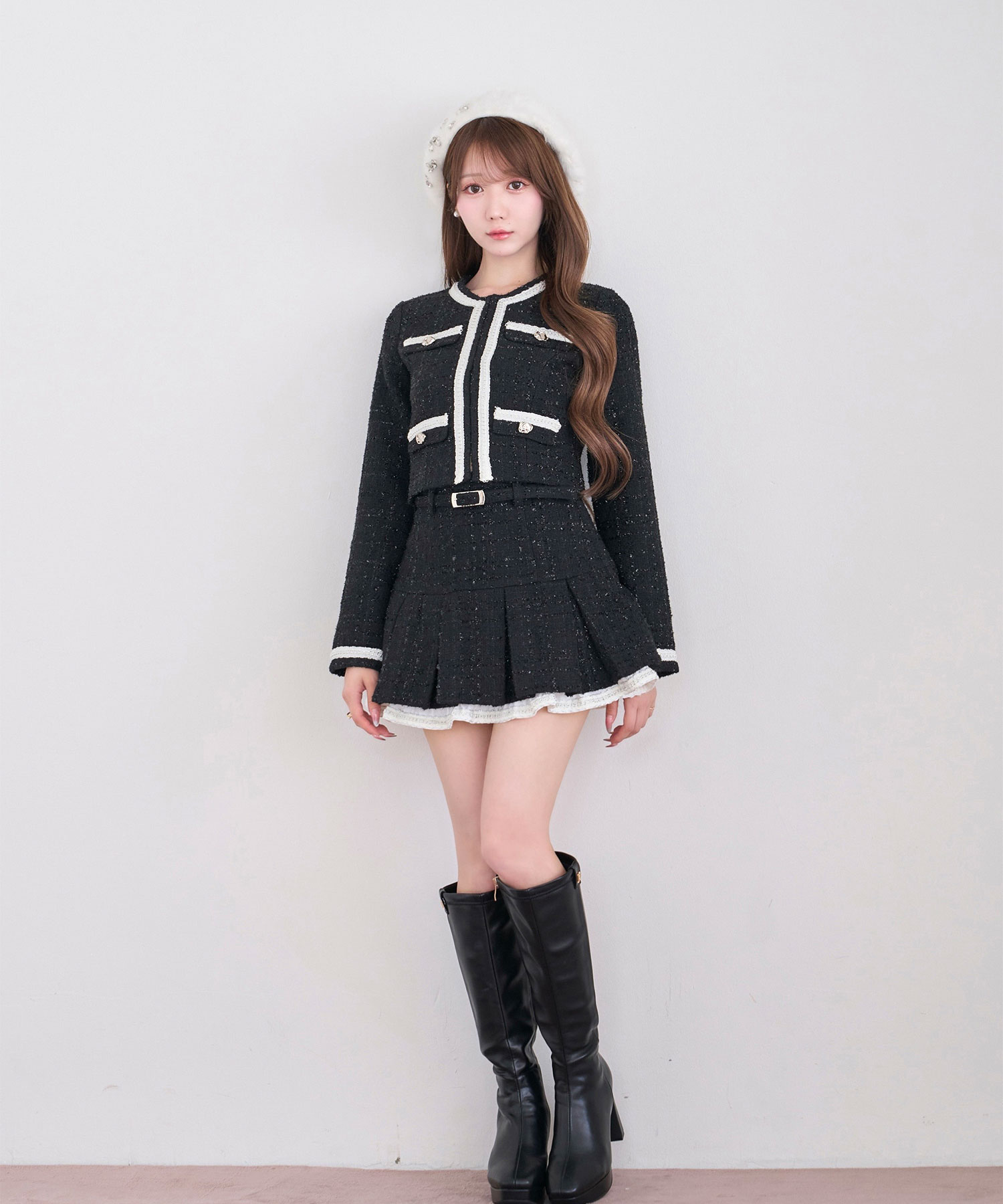 Tweed jacket&mini sk set