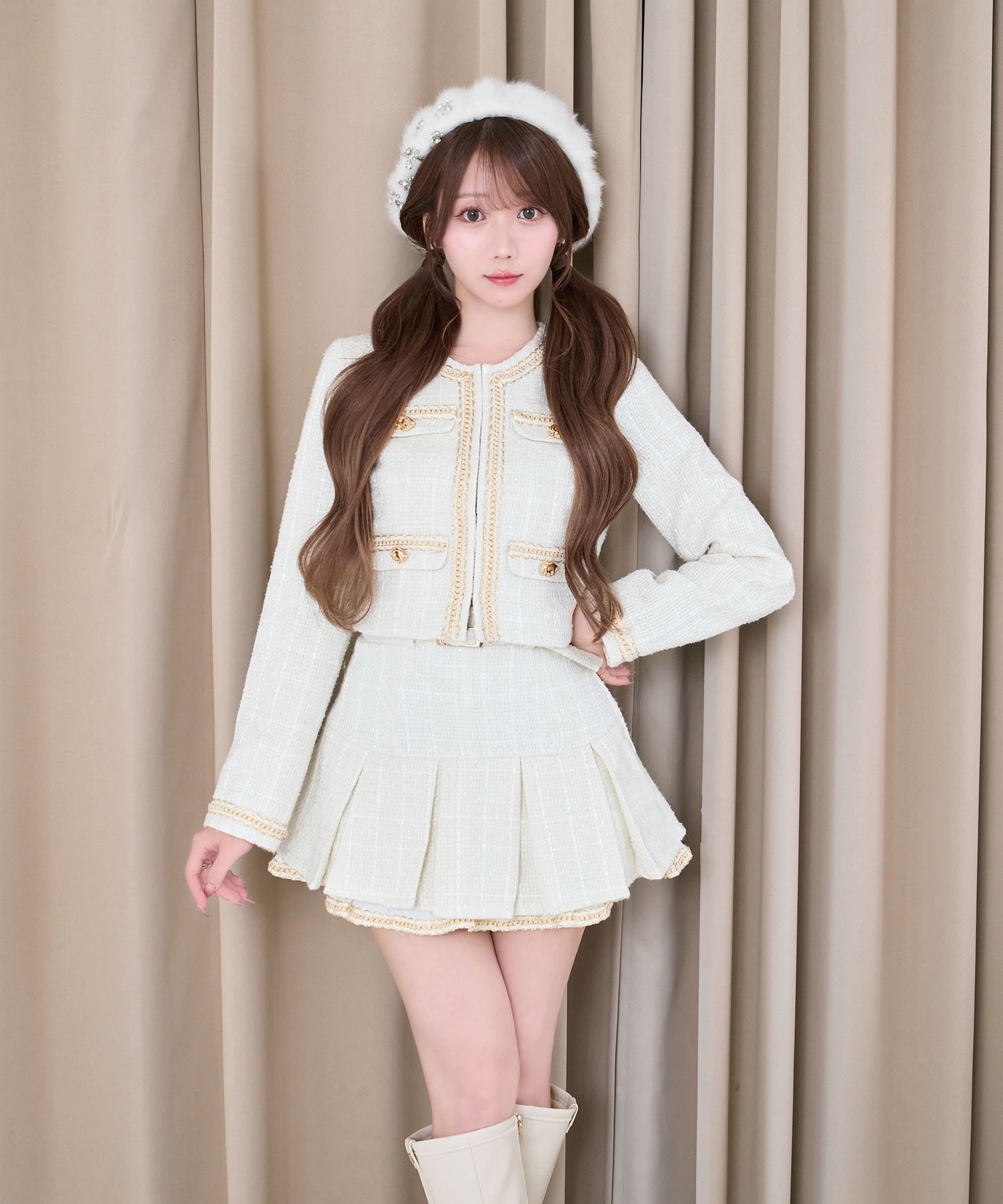 Tweed jacket&mini sk set