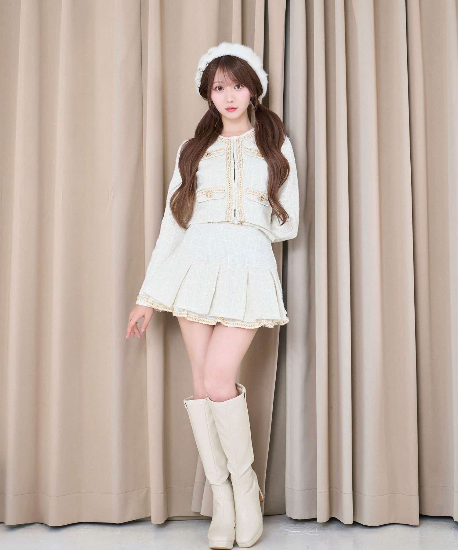 Tweed jacket&mini sk set