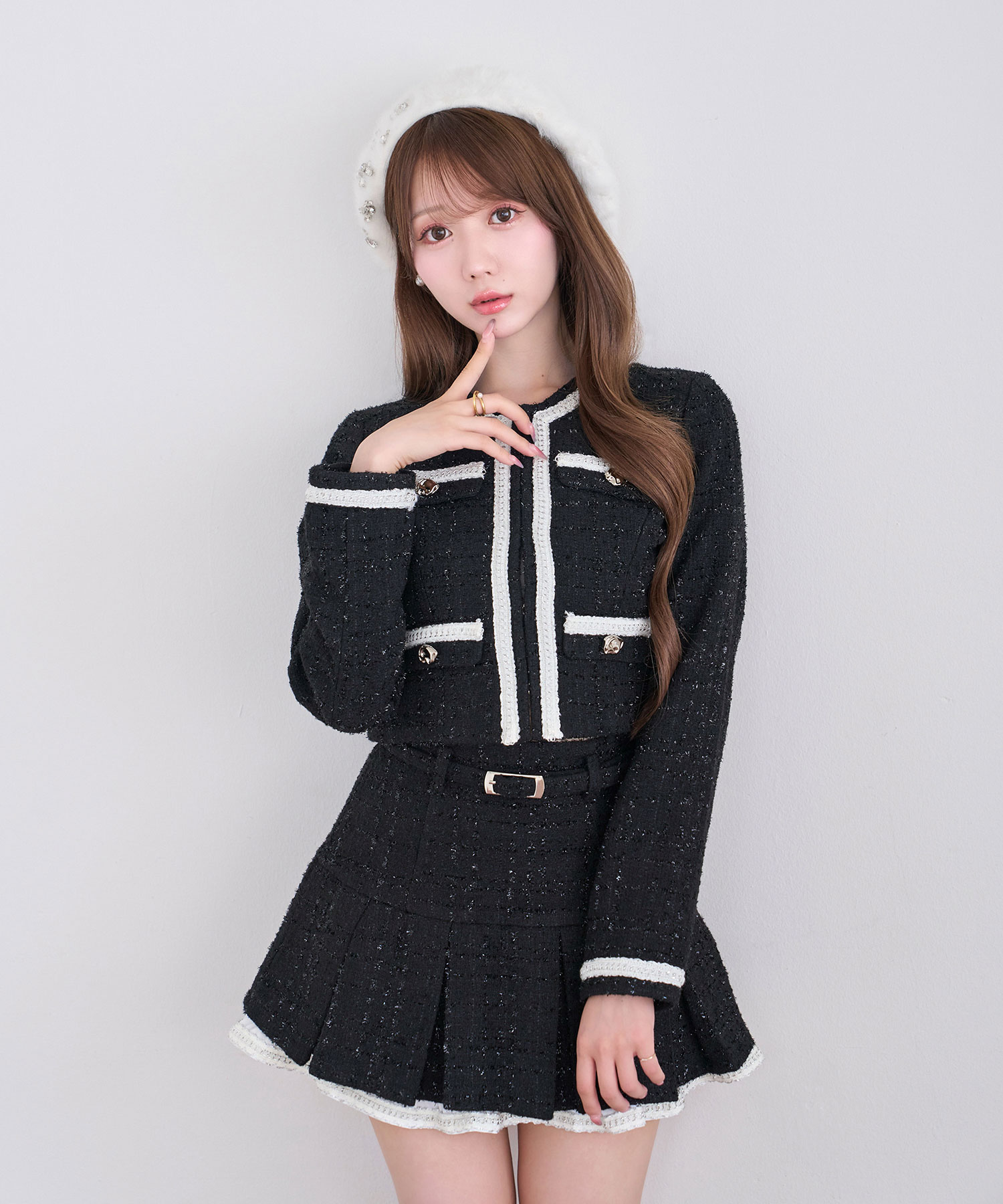Tweed jacket&mini sk set