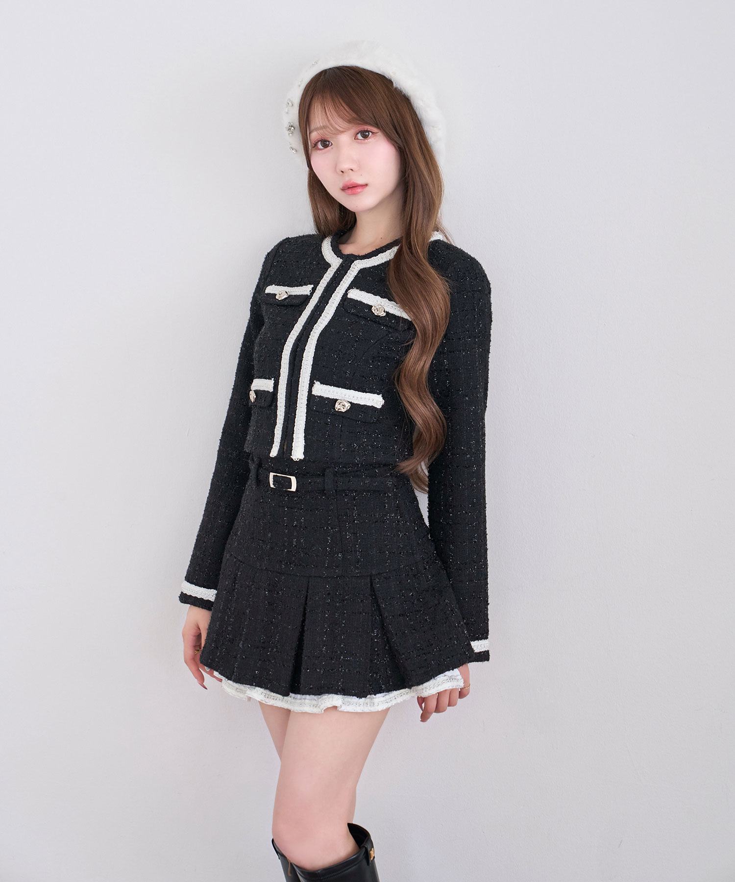 Tweed jacket&mini sk set