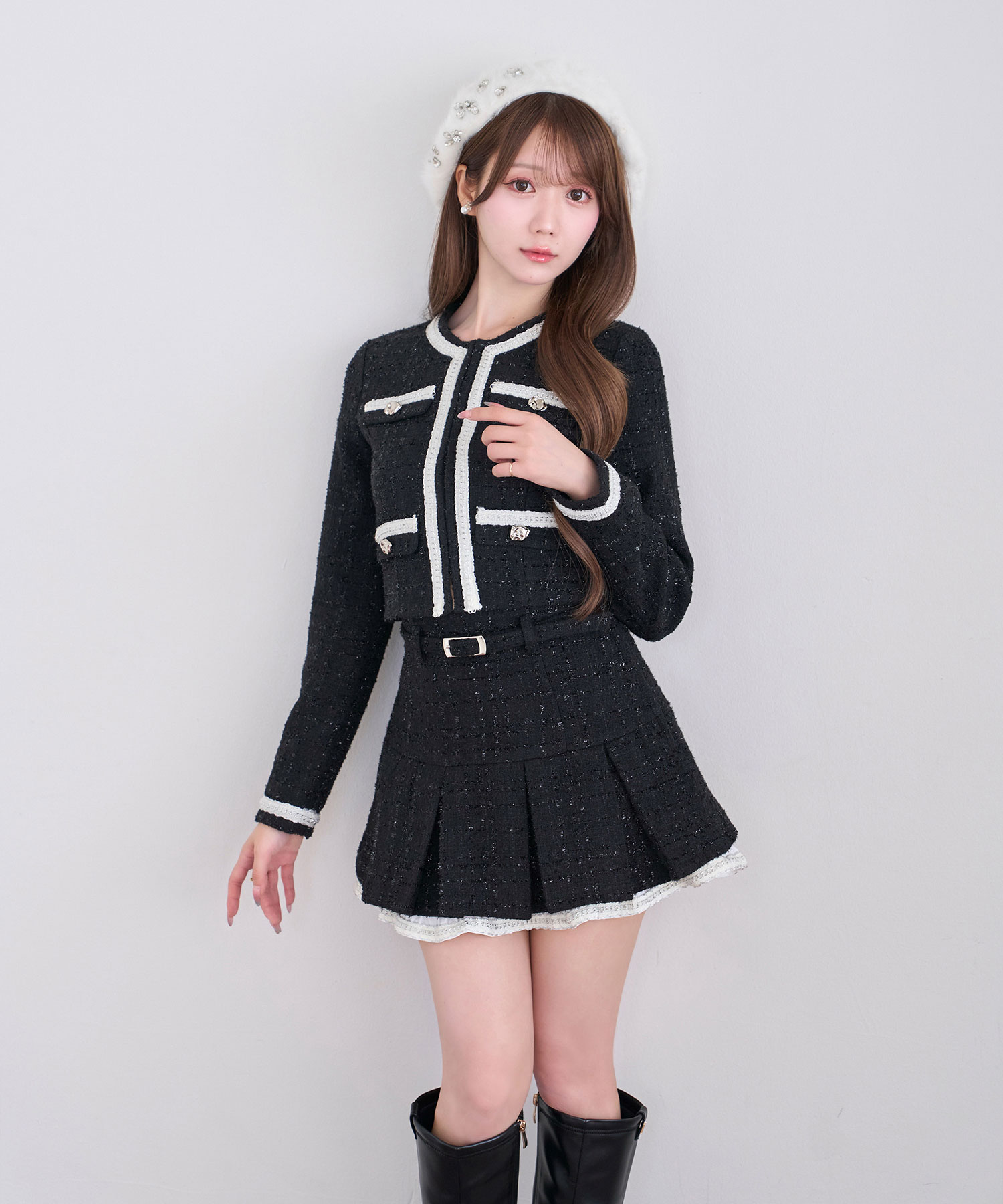 Tweed jacket&mini sk set