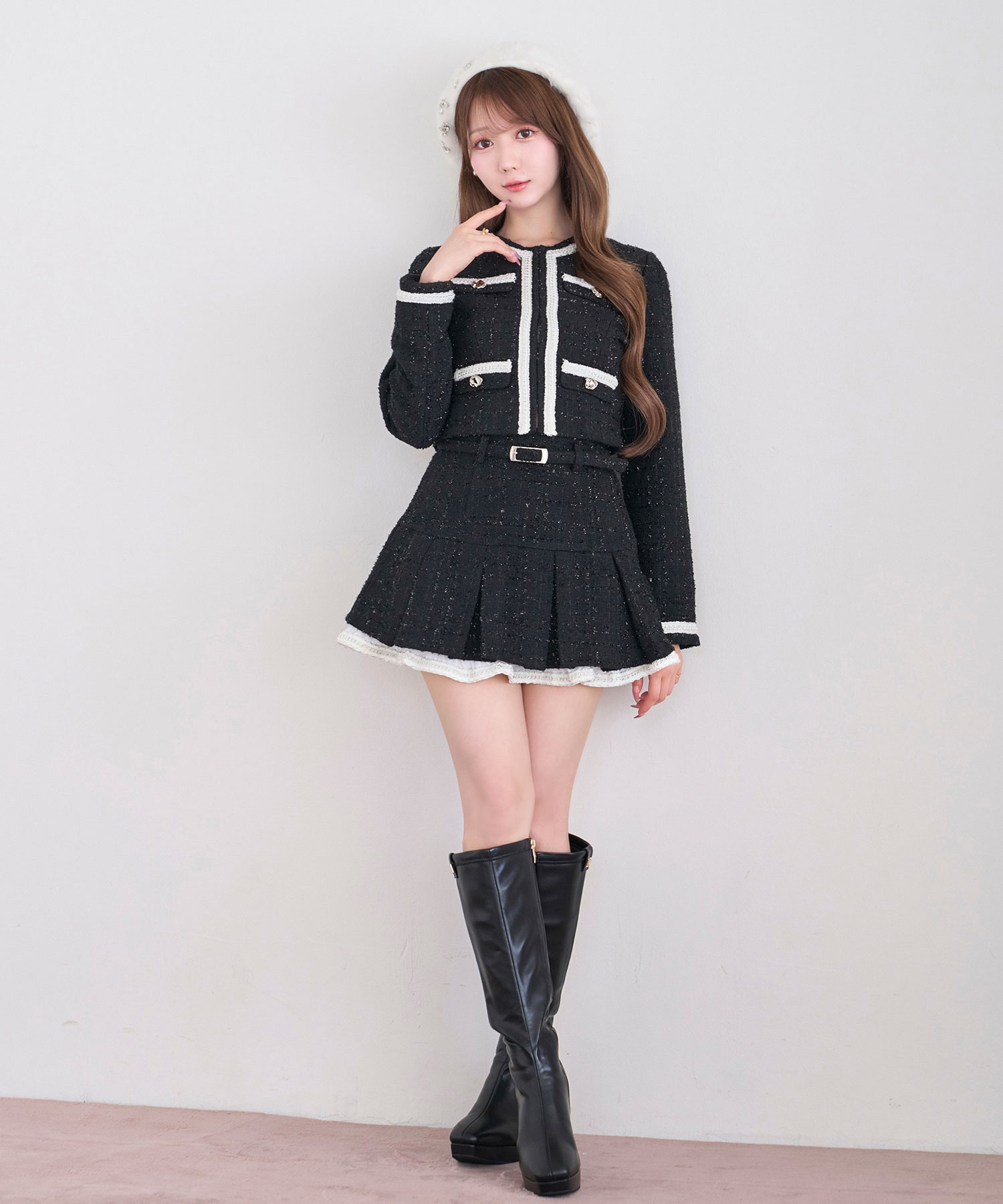 Tweed jacket&mini sk set