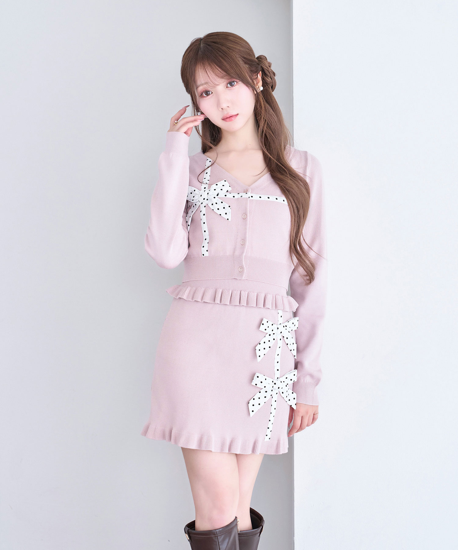 Dot ribbon knit 3P set