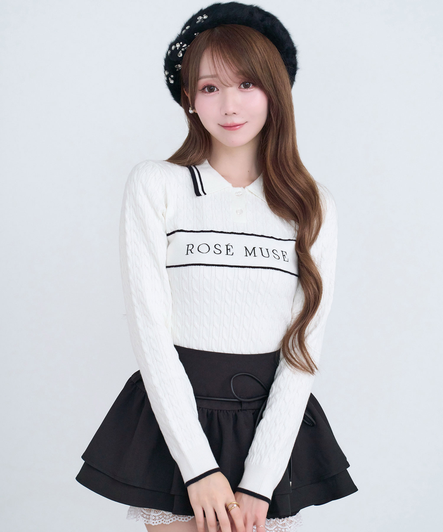 Logo embroidery polo knit tops
