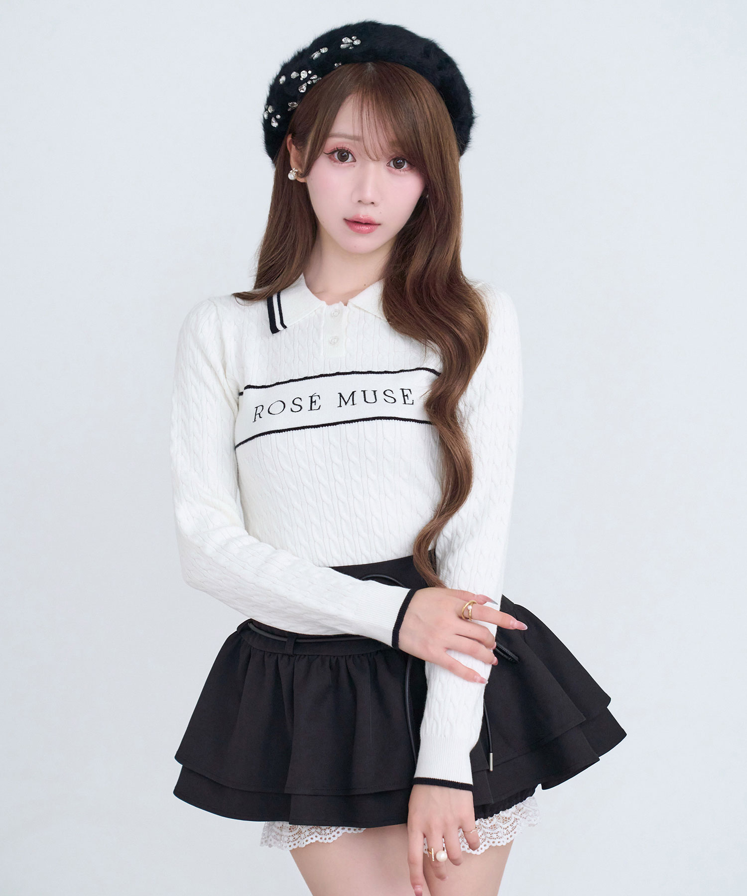 Logo embroidery polo knit tops