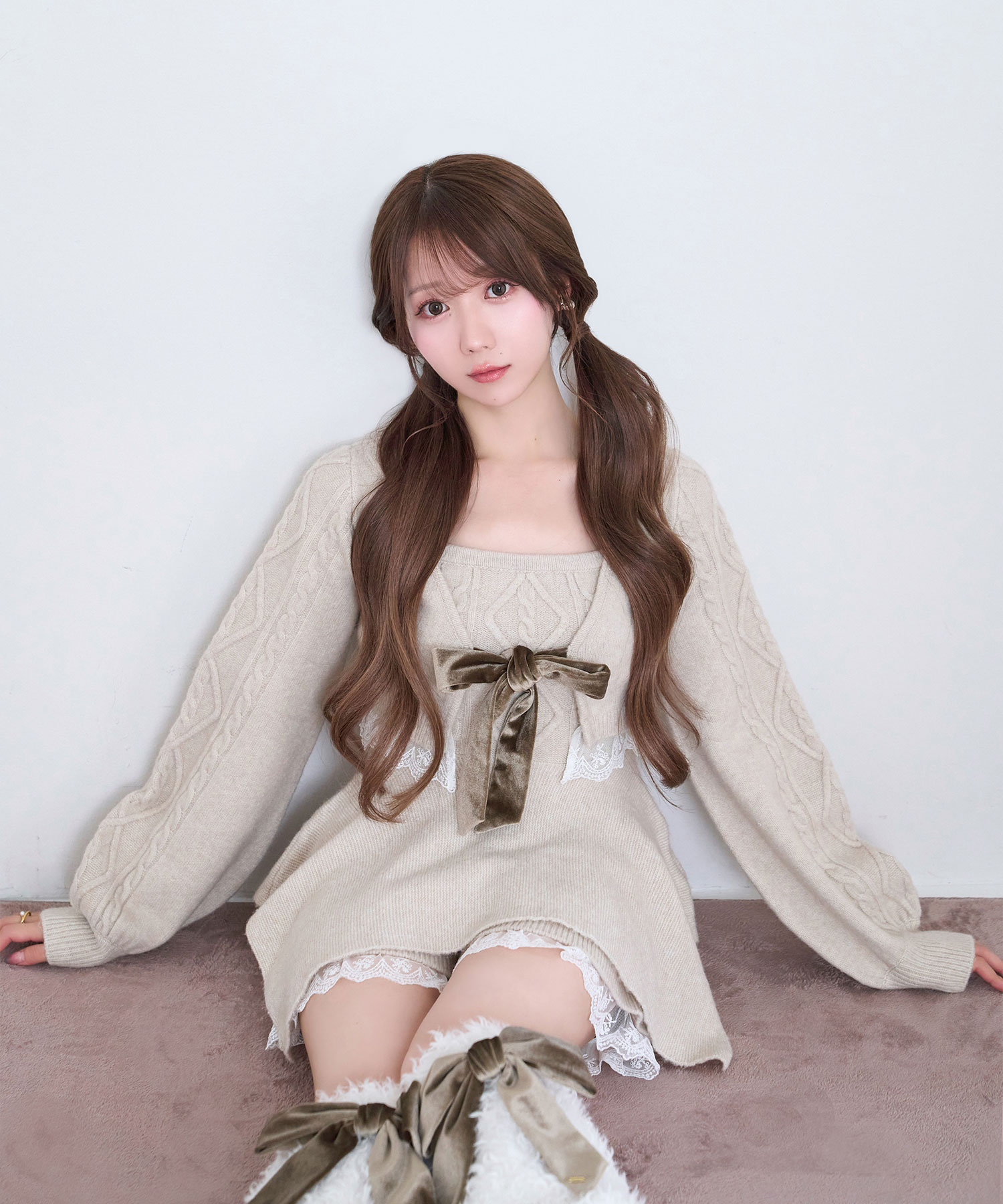 Irregular hem 3P knit set
