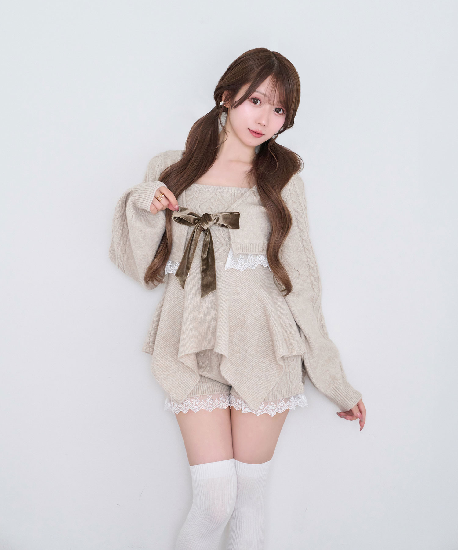 Irregular hem 3P knit set