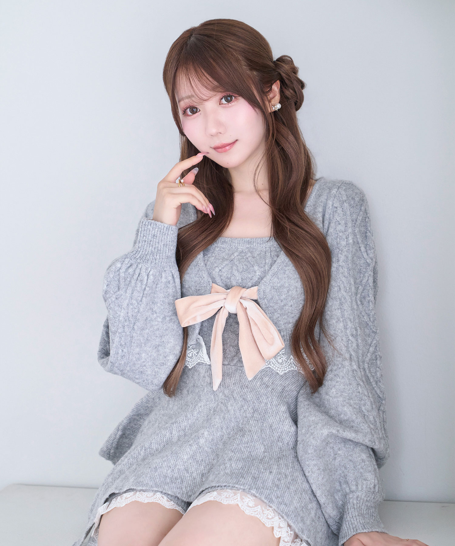 Irregular hem 3P knit set