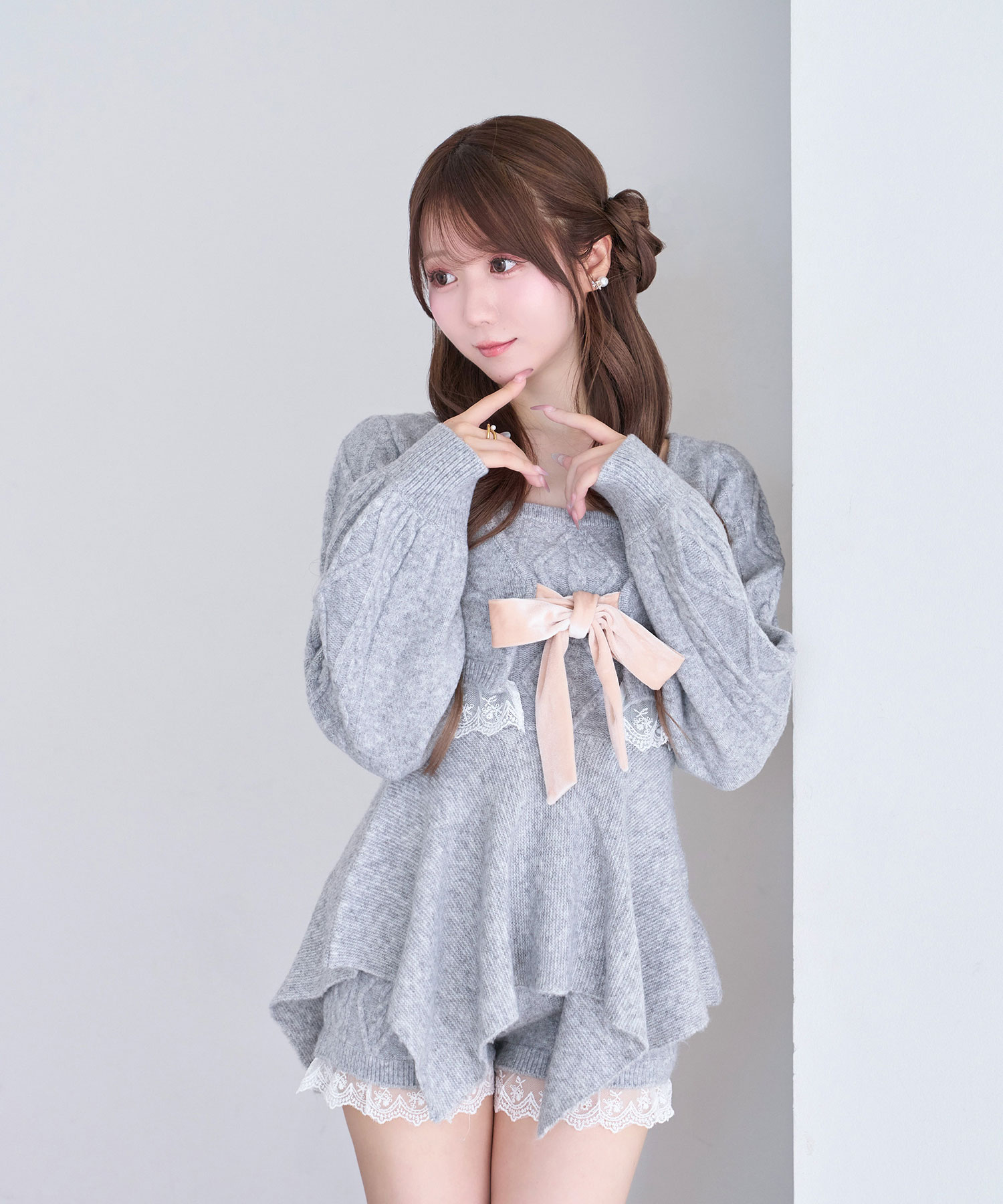 Irregular hem 3P knit set