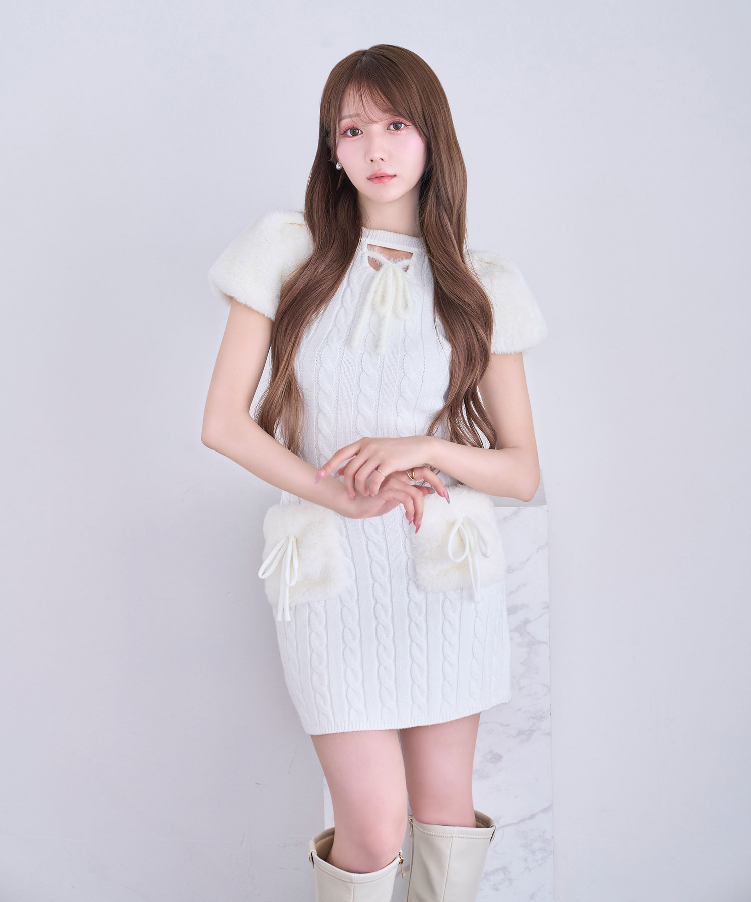 Fur point knit mini onepiece