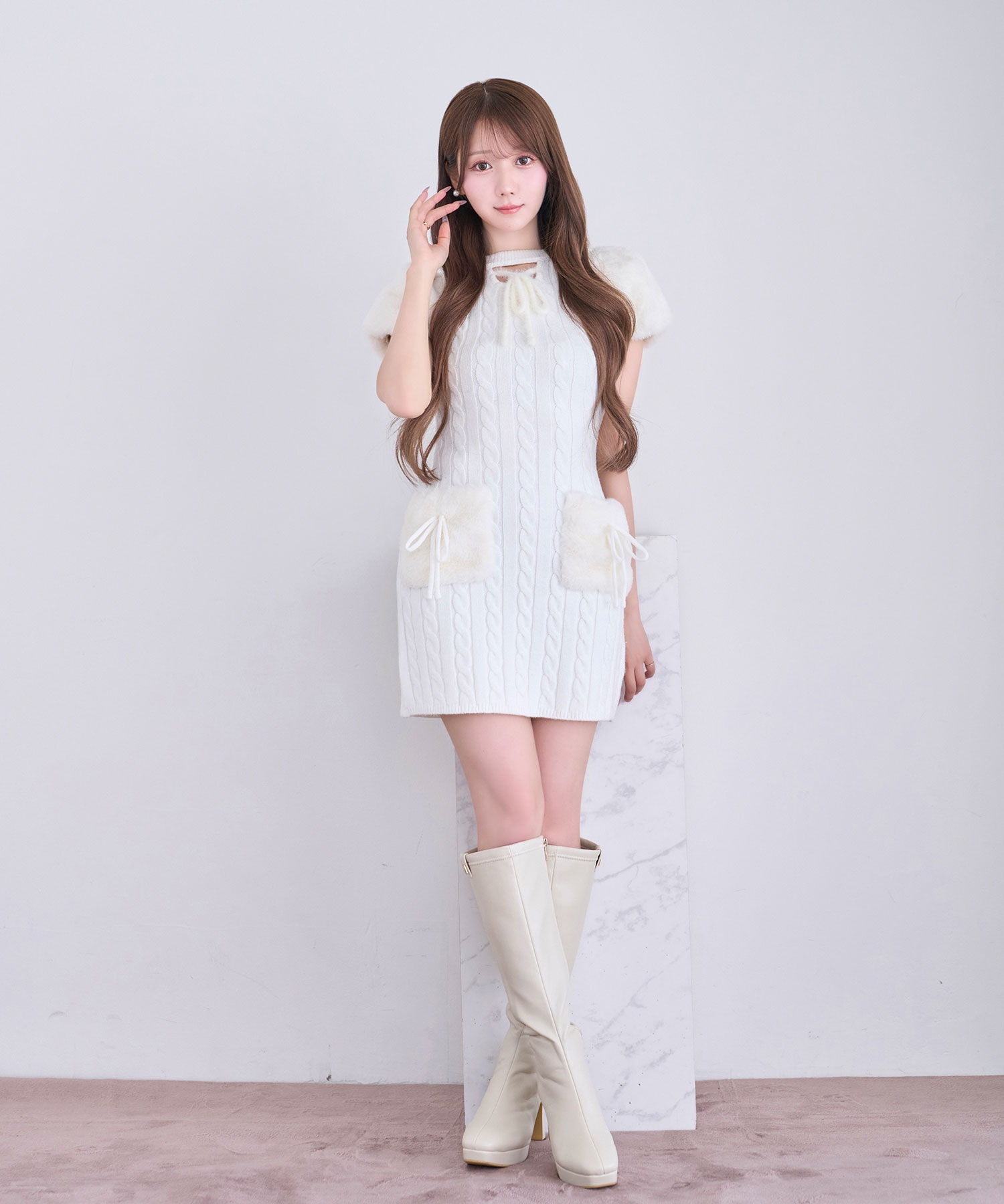 Fur point knit mini onepiece