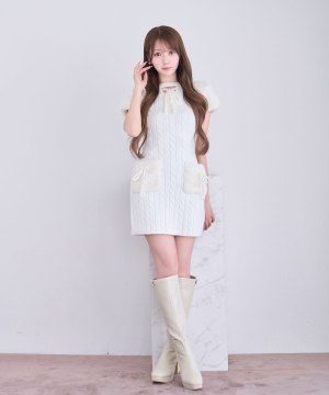 Fur point knit mini onepiece