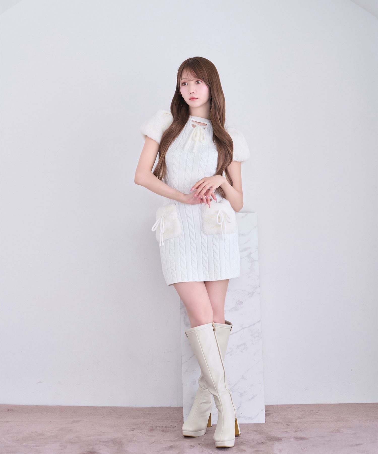 Fur point knit mini onepiece