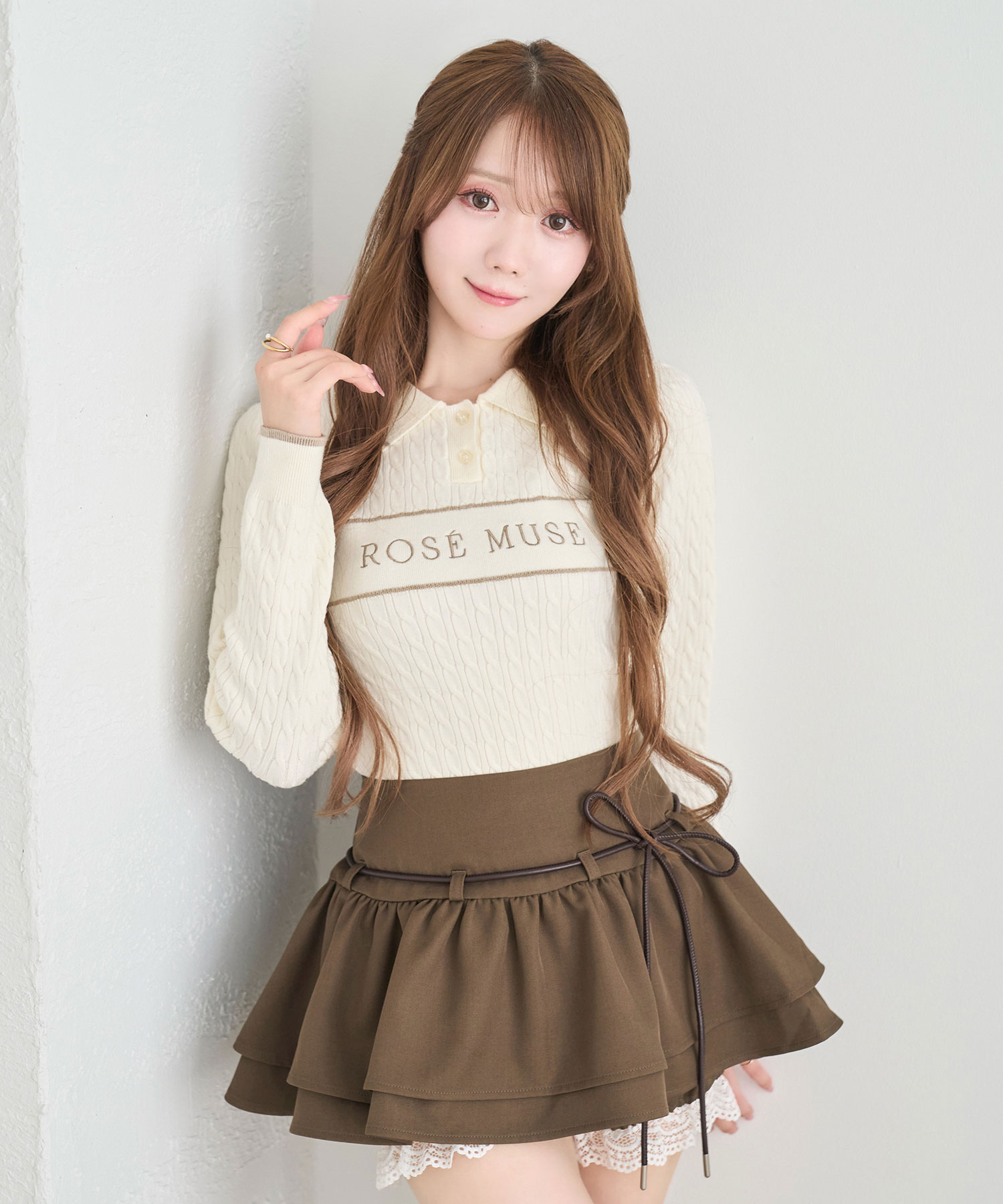 Logo embroidery polo knit tops