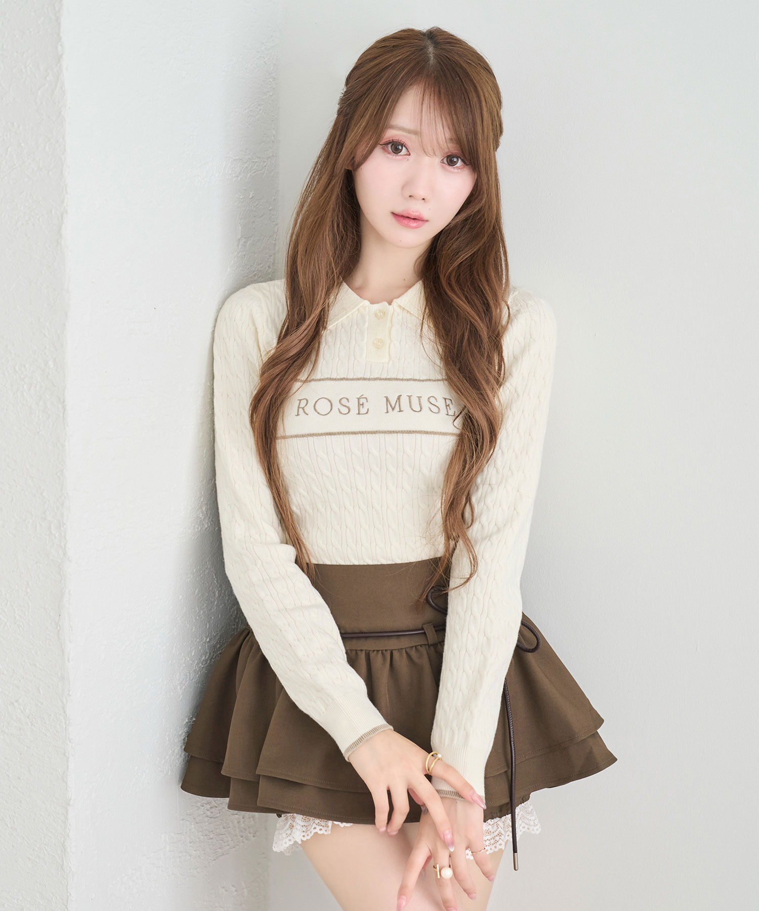 Logo embroidery polo knit tops