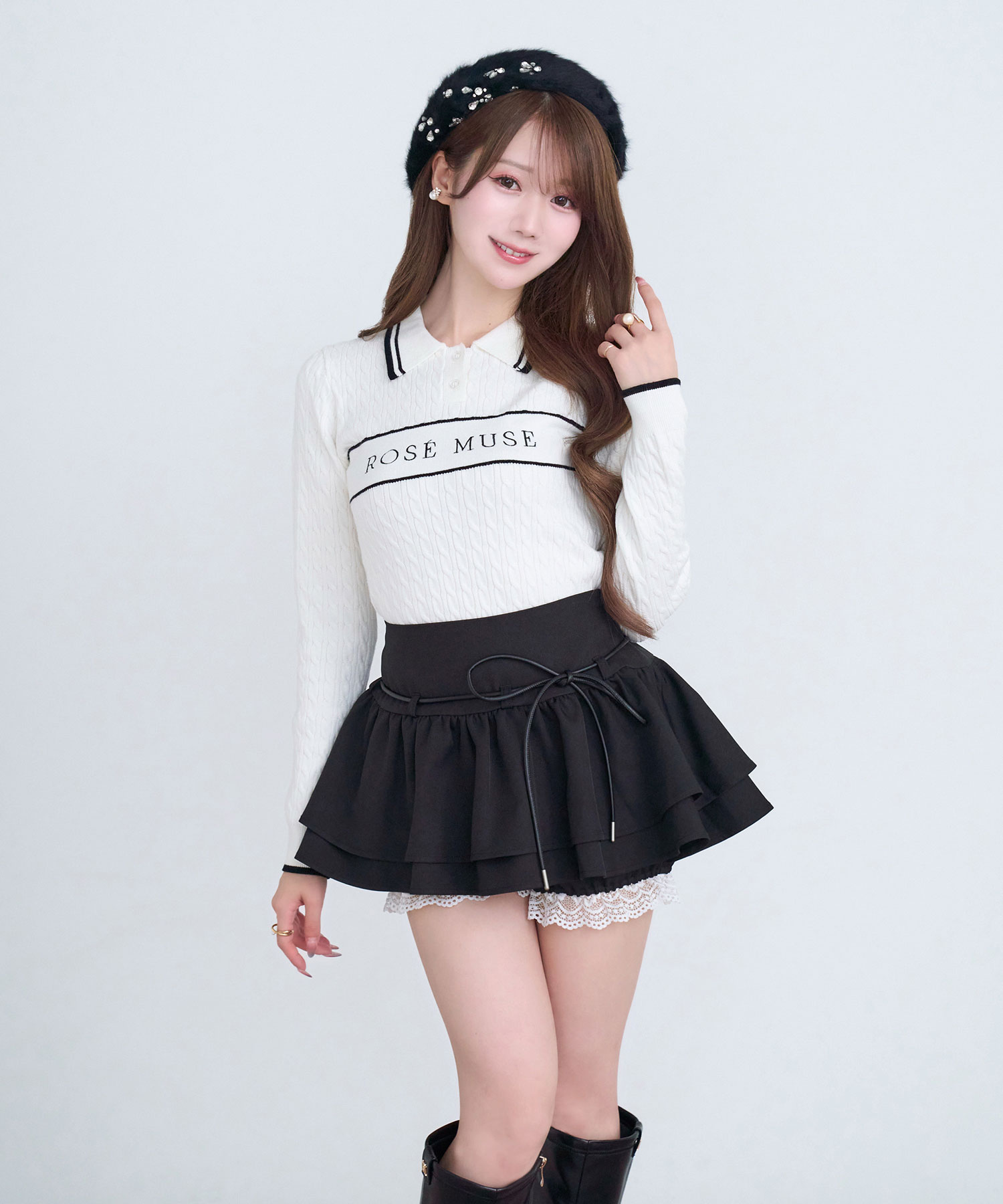 Logo embroidery polo knit tops