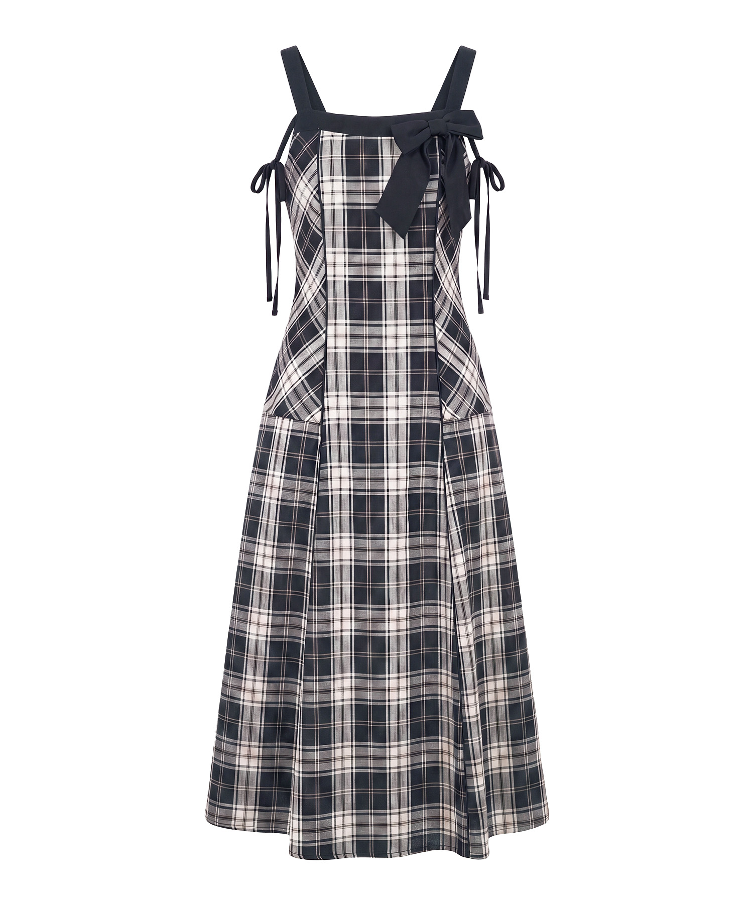 Fur strap check cami dress