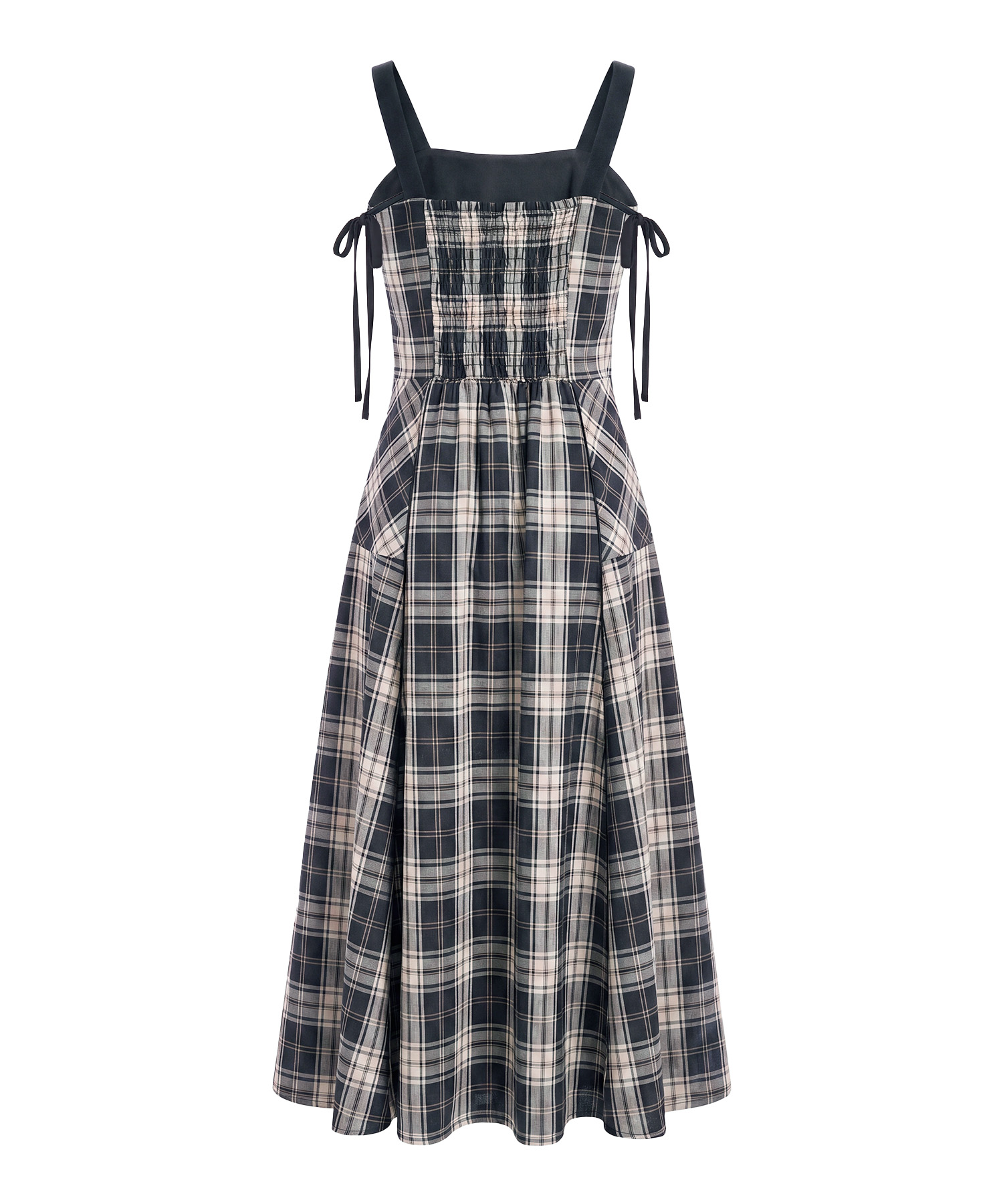 Fur strap check cami dress