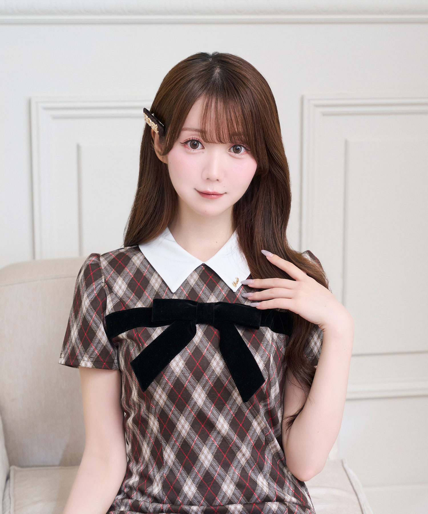 Ribbon point check mini shirts o/p