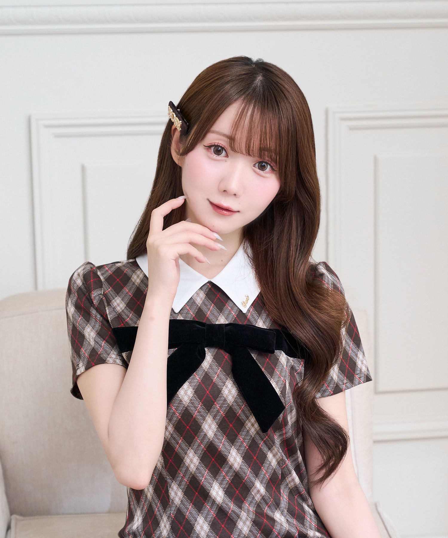 Ribbon point check mini shirts o/p