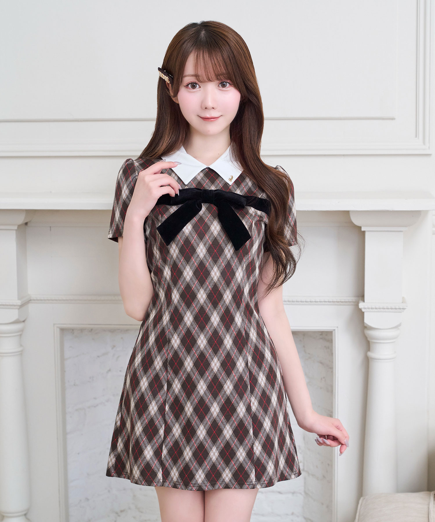 Ribbon point check mini shirts o/p