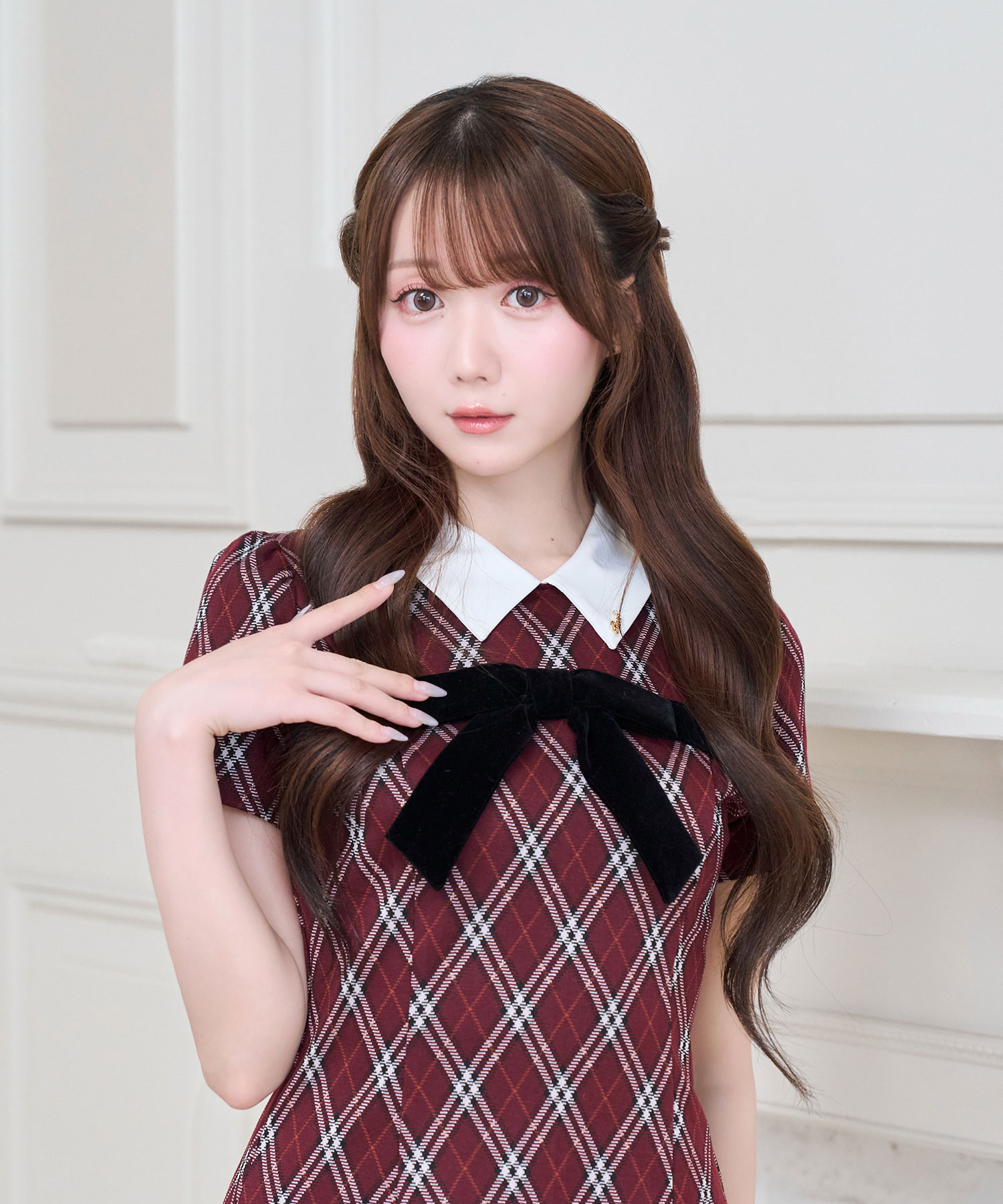 Ribbon point check mini shirts o/p