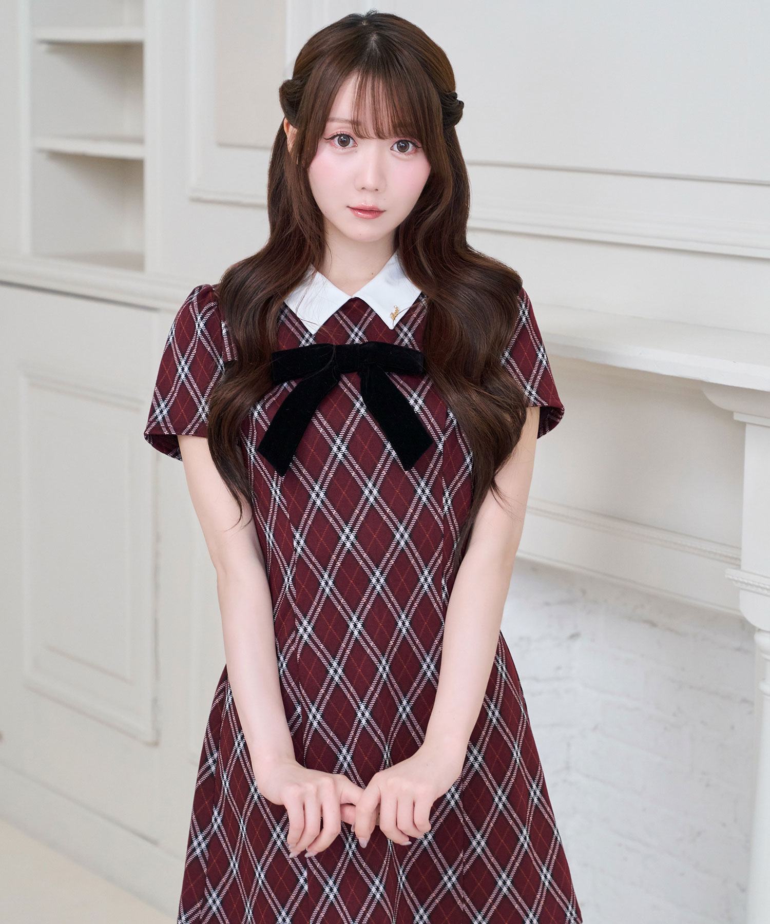 Ribbon point check mini shirts o/p
