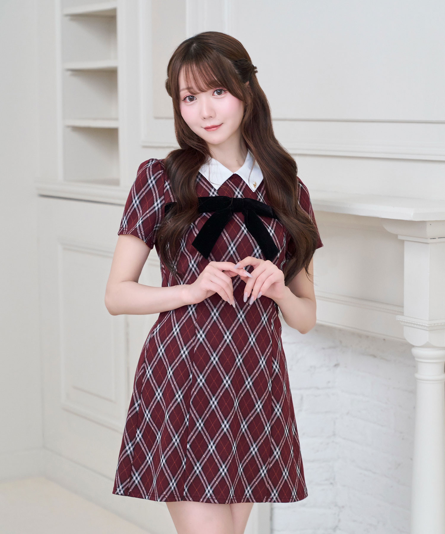 Ribbon point check mini shirts o/p