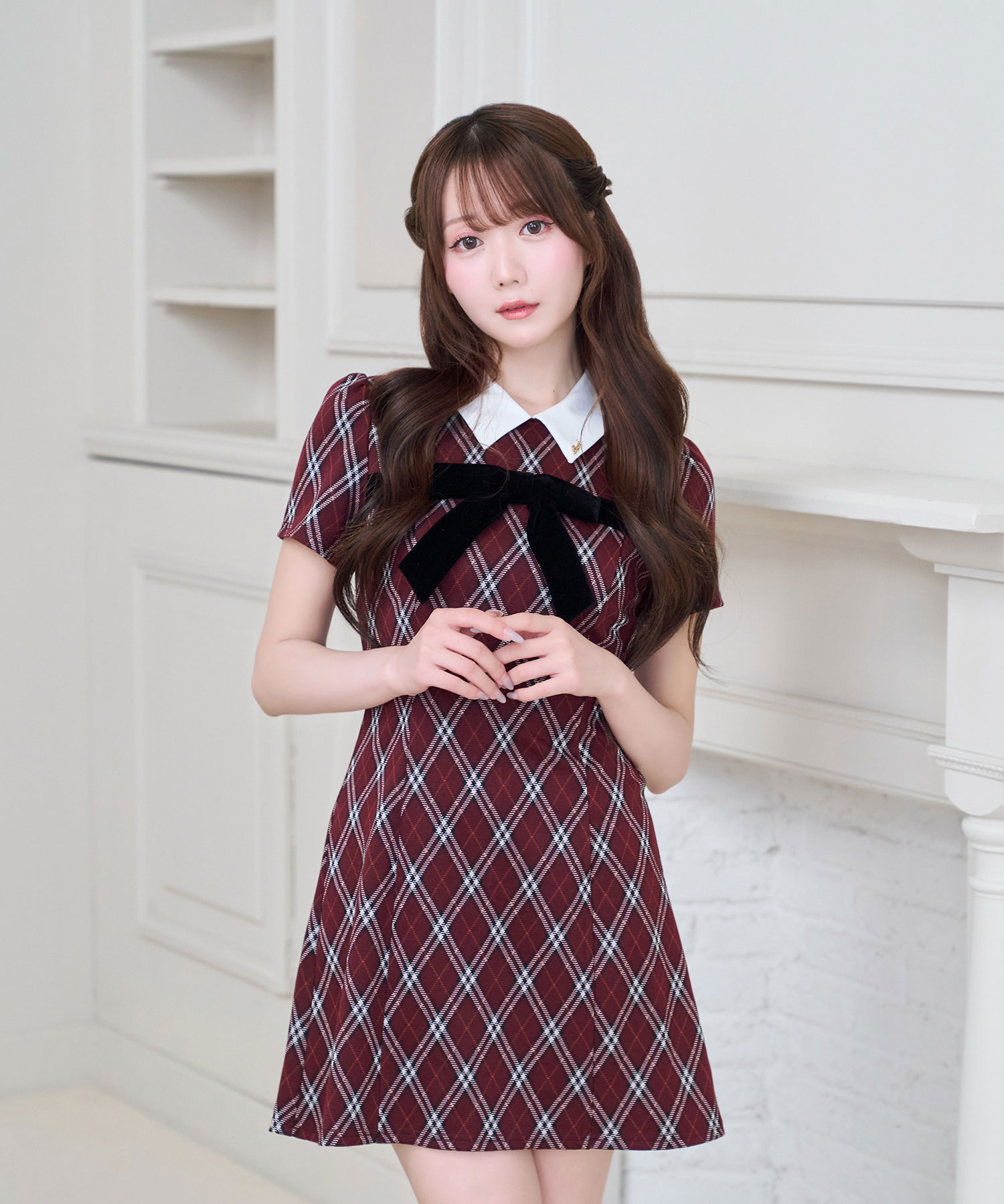 Ribbon point check mini shirts o/p