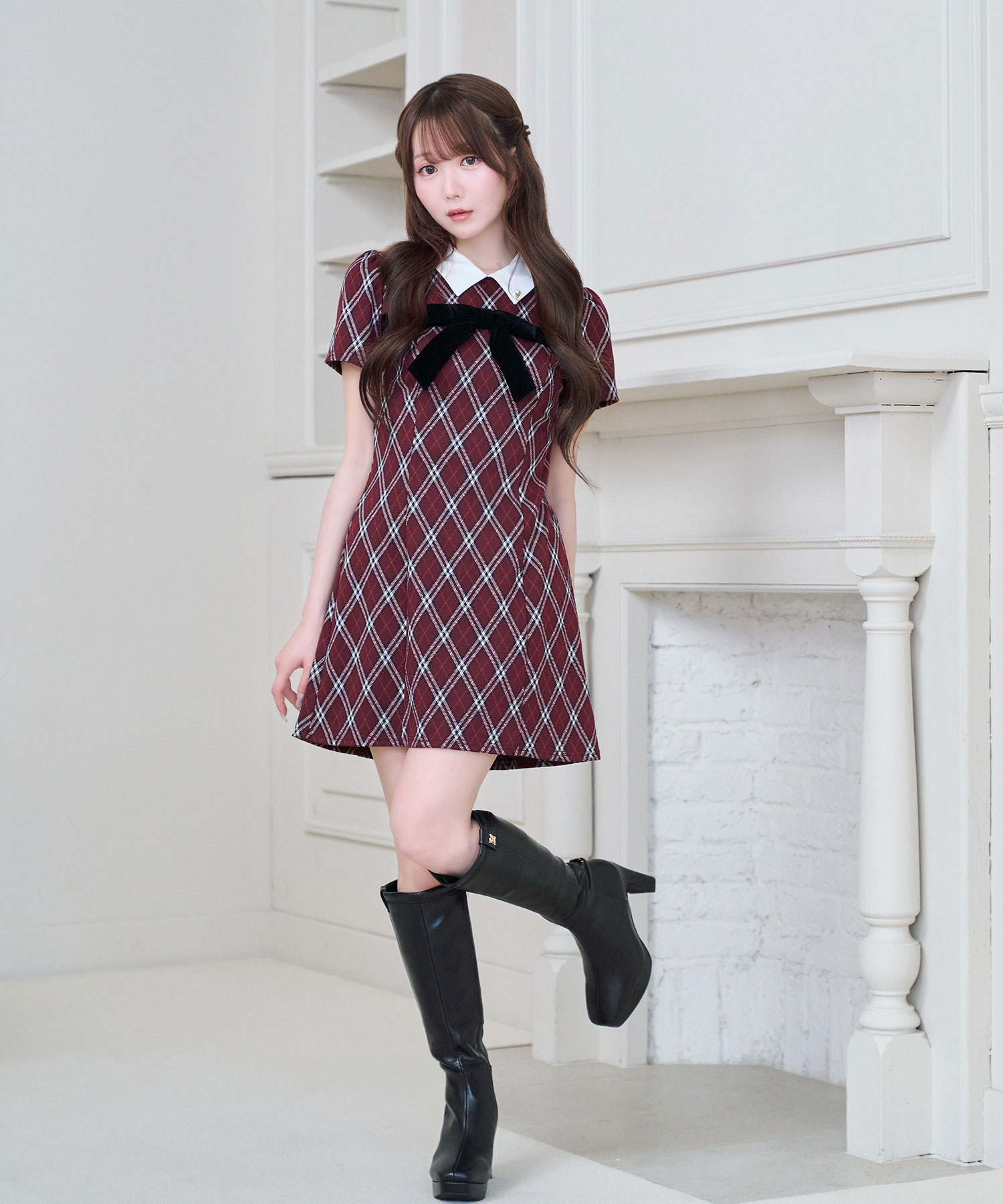 Ribbon point check mini shirts o/p