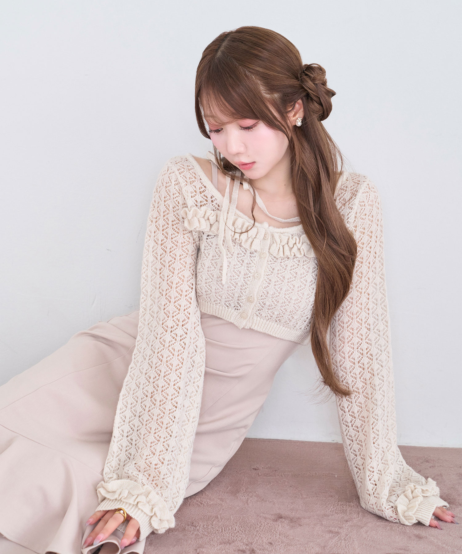 Lace knitting cardigan set cami dress