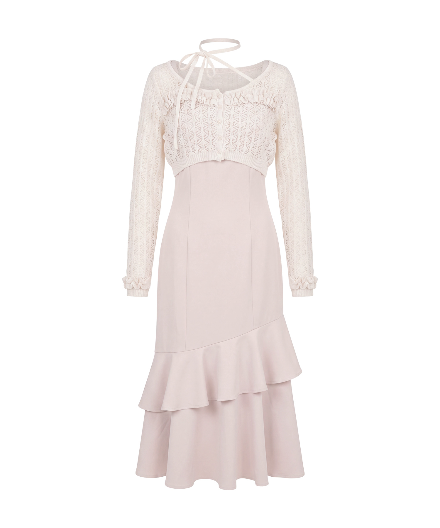 Lace knitting cardigan set cami dress