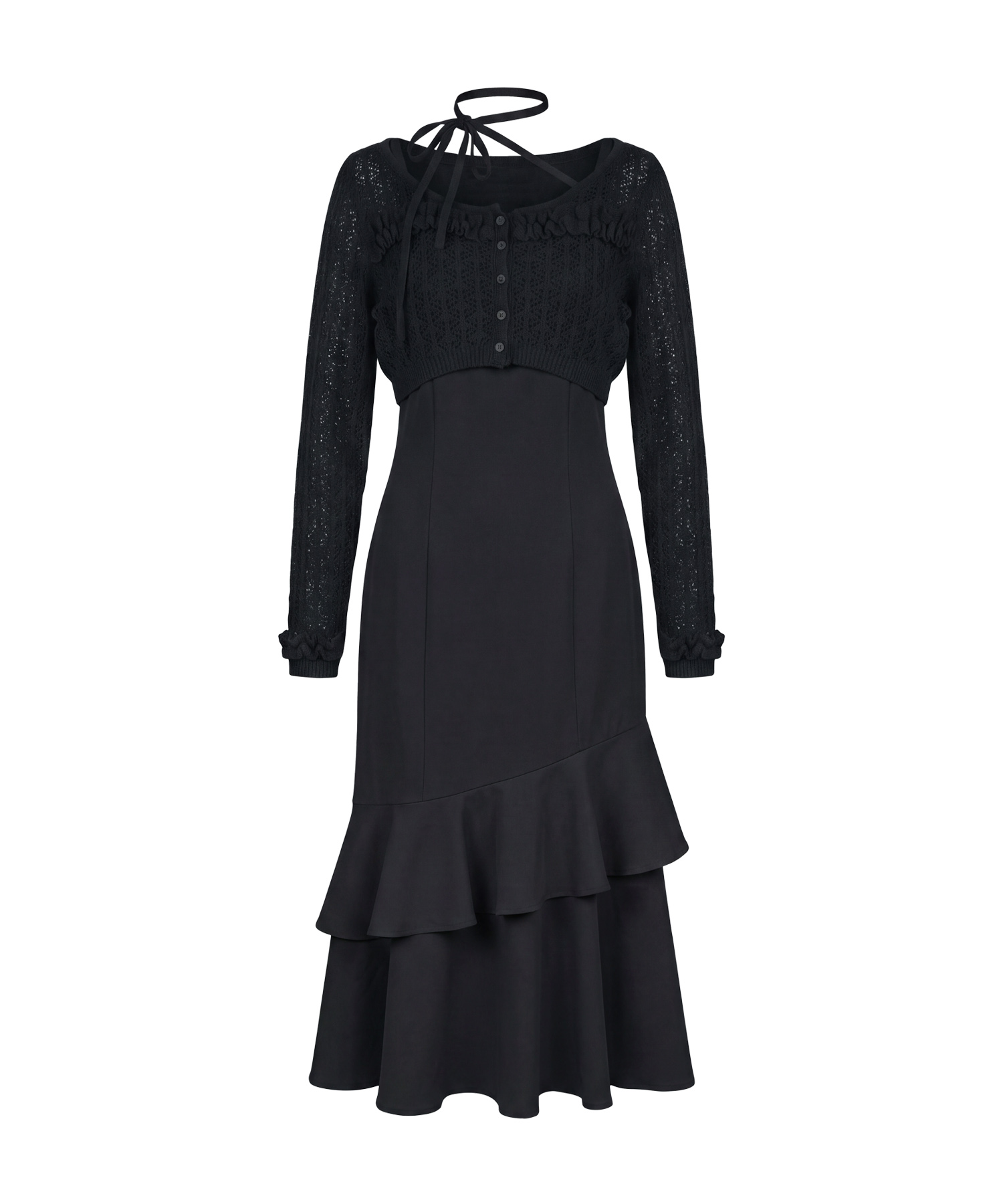 Lace knitting cardigan set cami dress