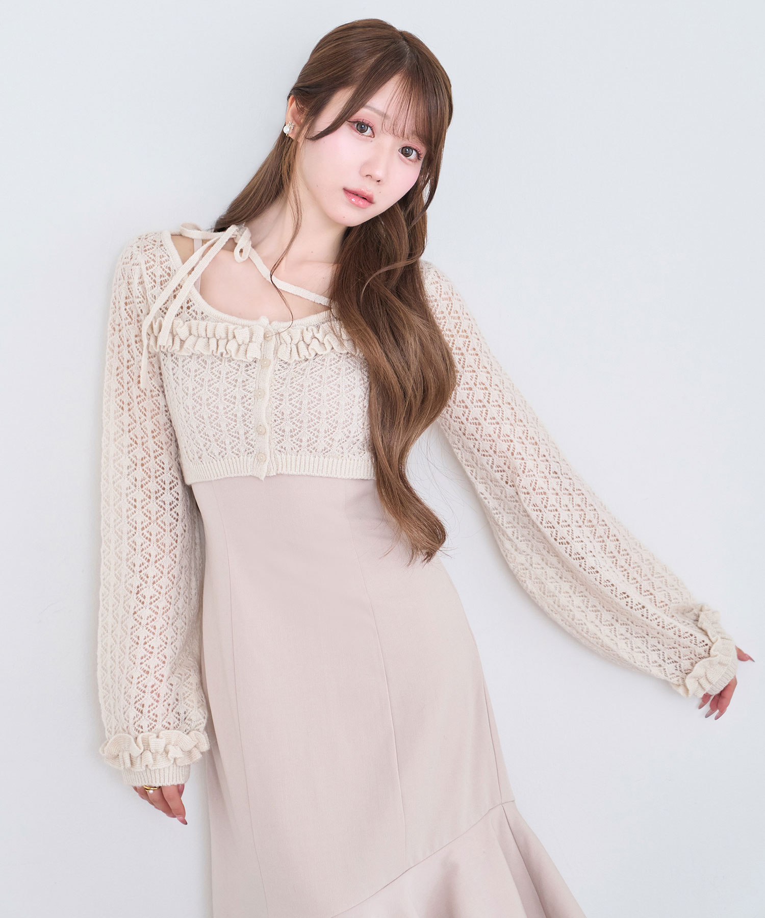 Lace knitting cardigan set cami dress