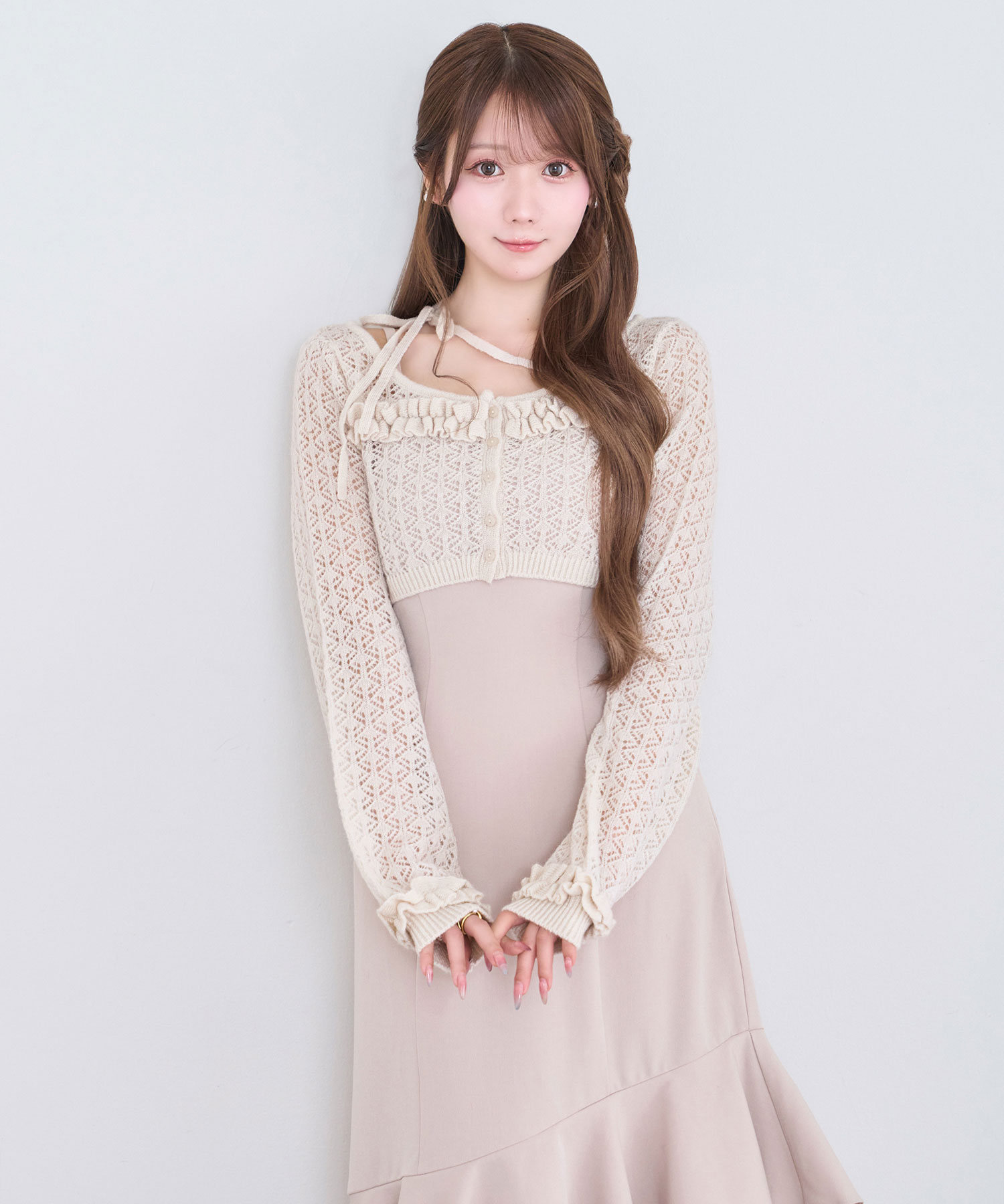 Lace knitting cardigan set cami dress