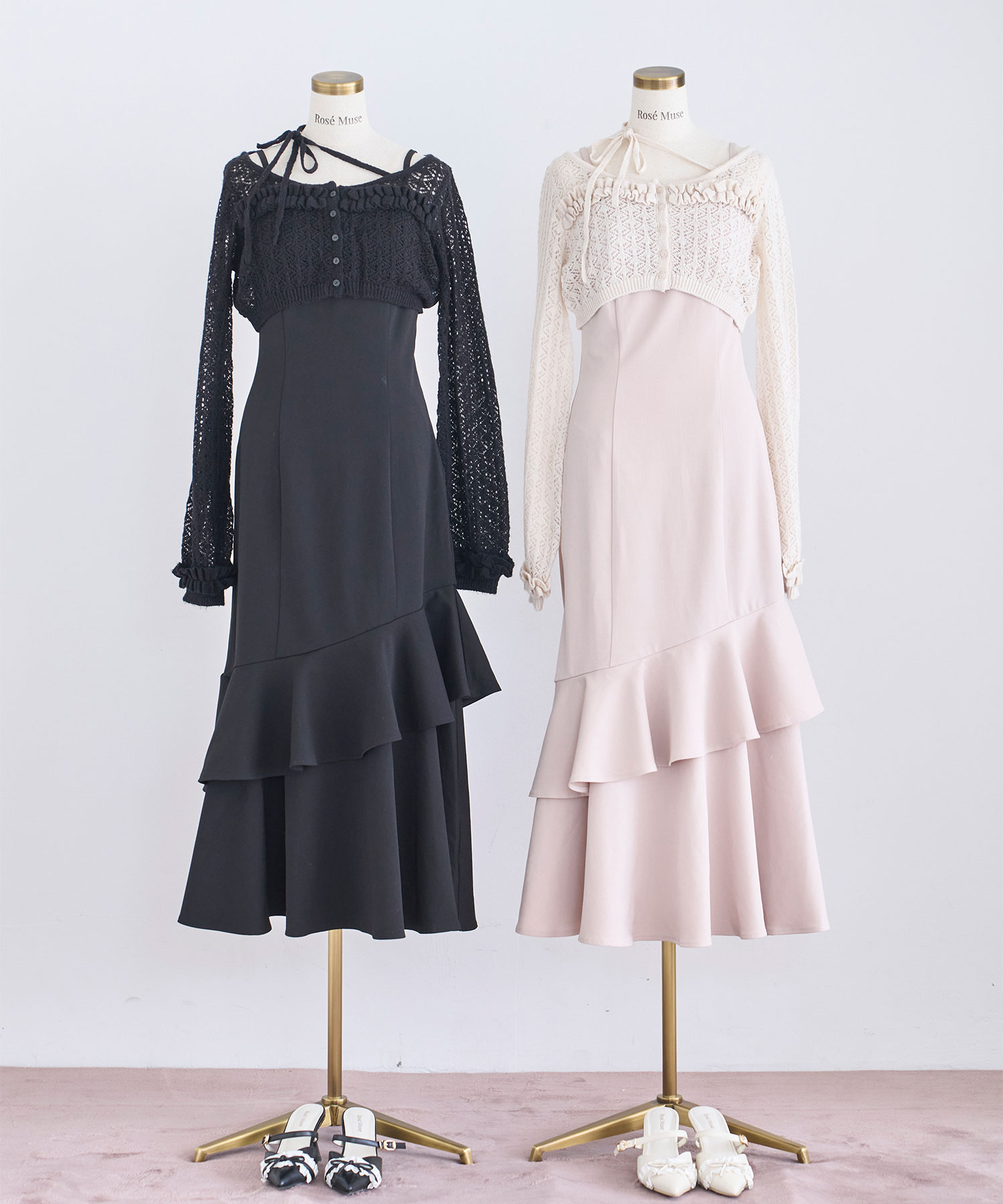 Lace knitting cardigan set cami dress