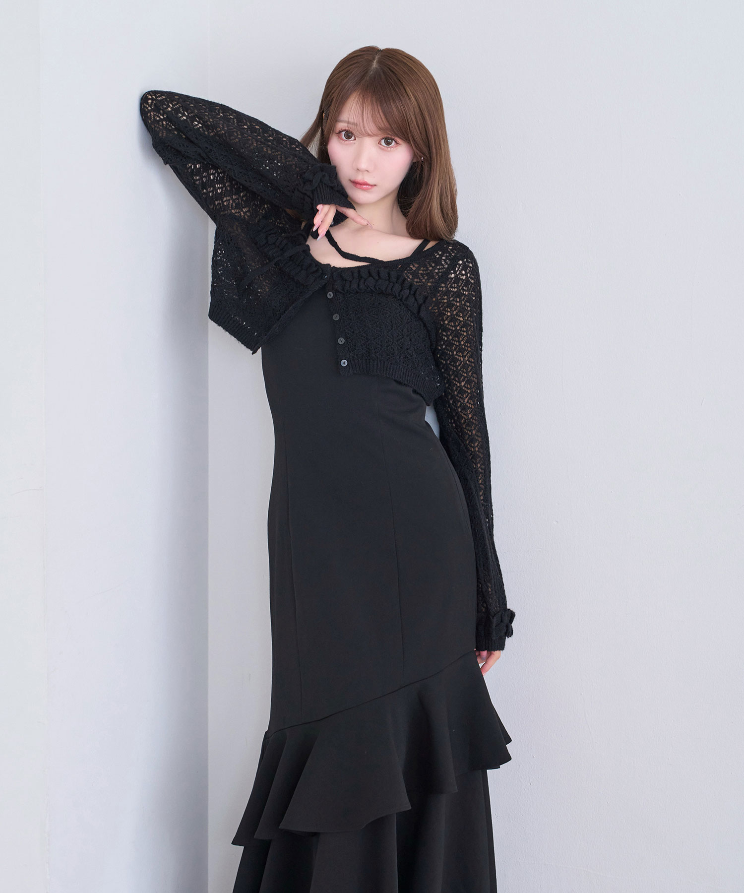 Lace knitting cardigan set cami dress