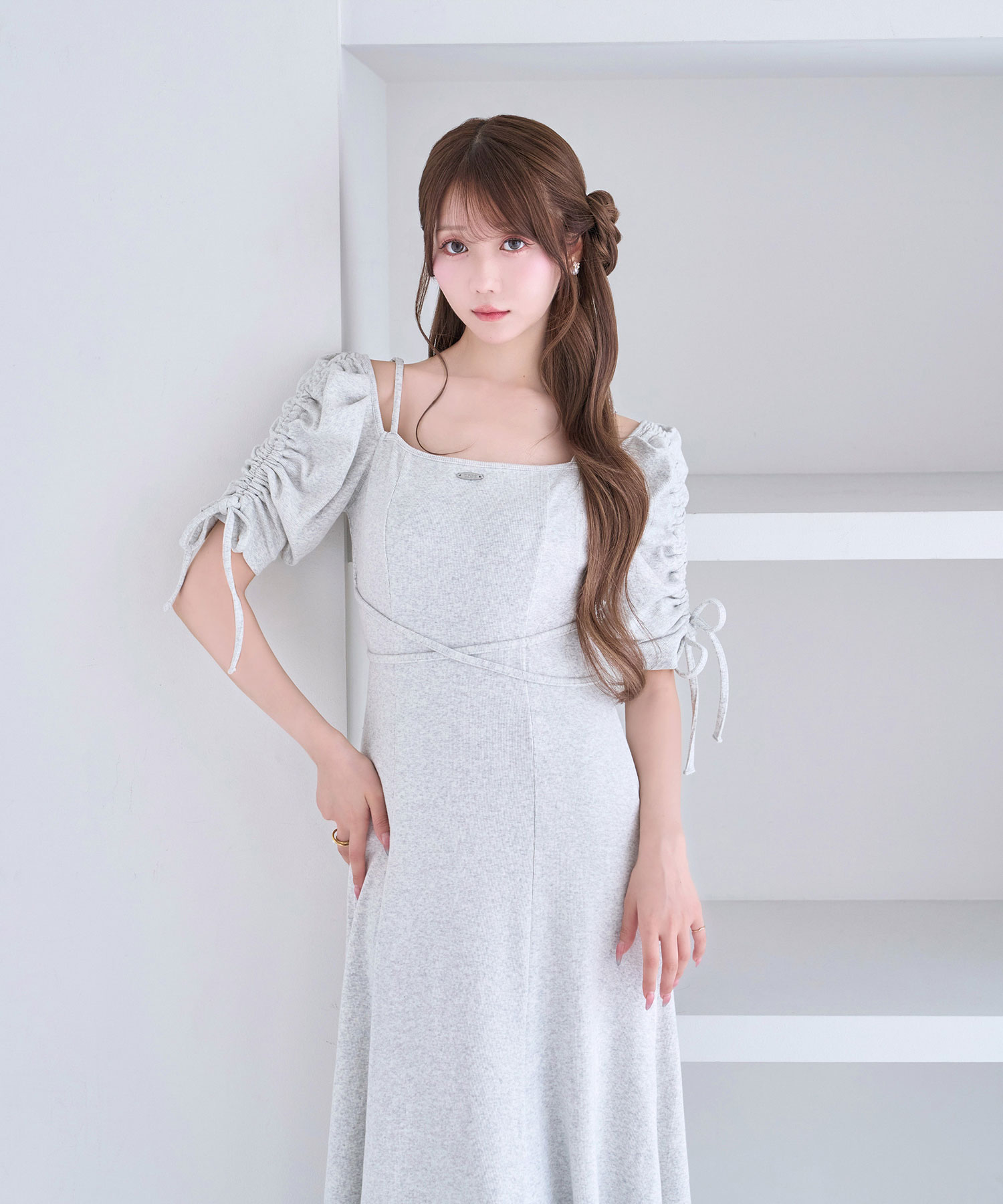 2way shirring sleeves dress