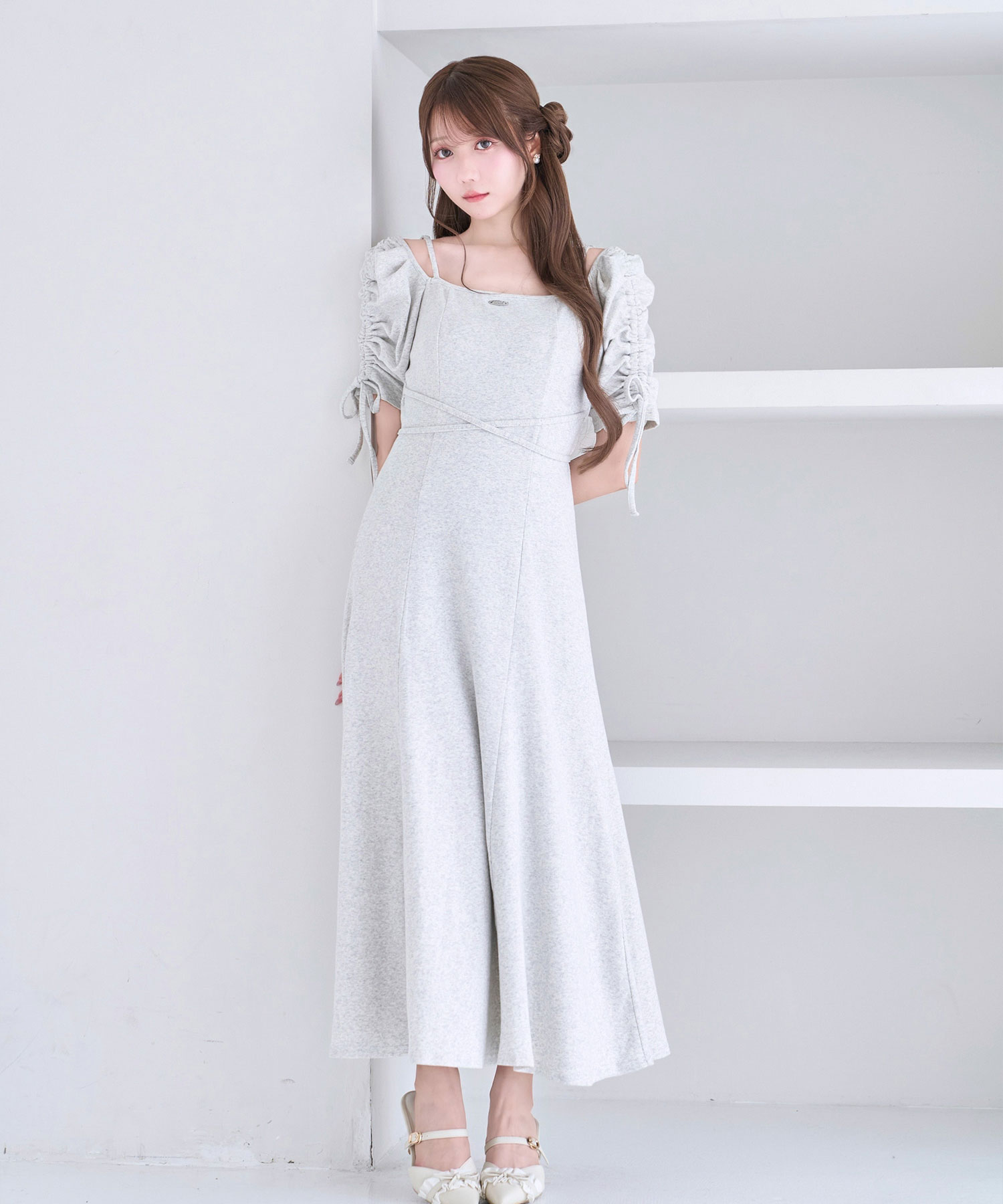 2way shirring sleeves dress