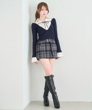 Low-rise check skirt