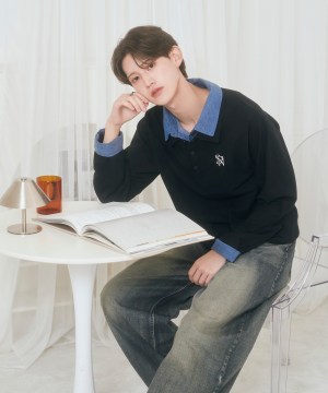 UNISEX Wカラーポロシャツ / ブラック