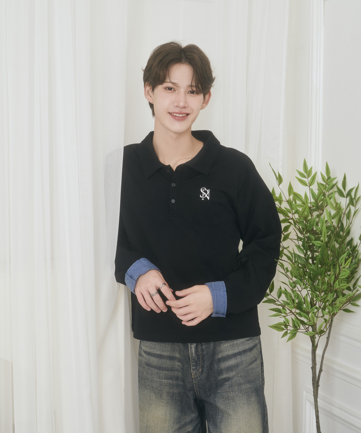UNISEX Wカラーポロシャツ / ブラック