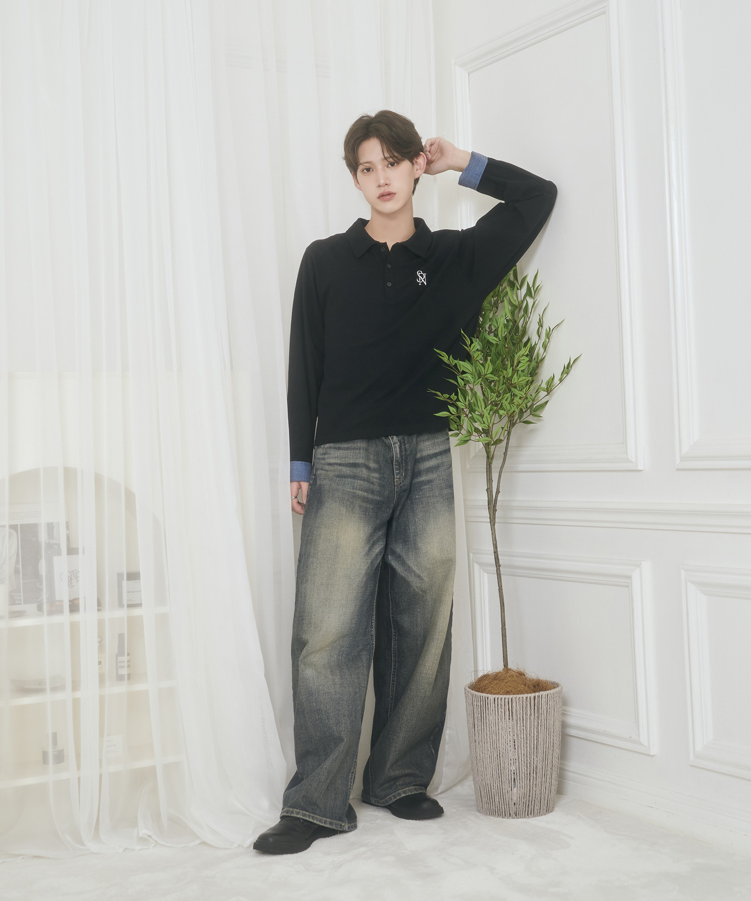 UNISEX Wカラーポロシャツ / ブラック